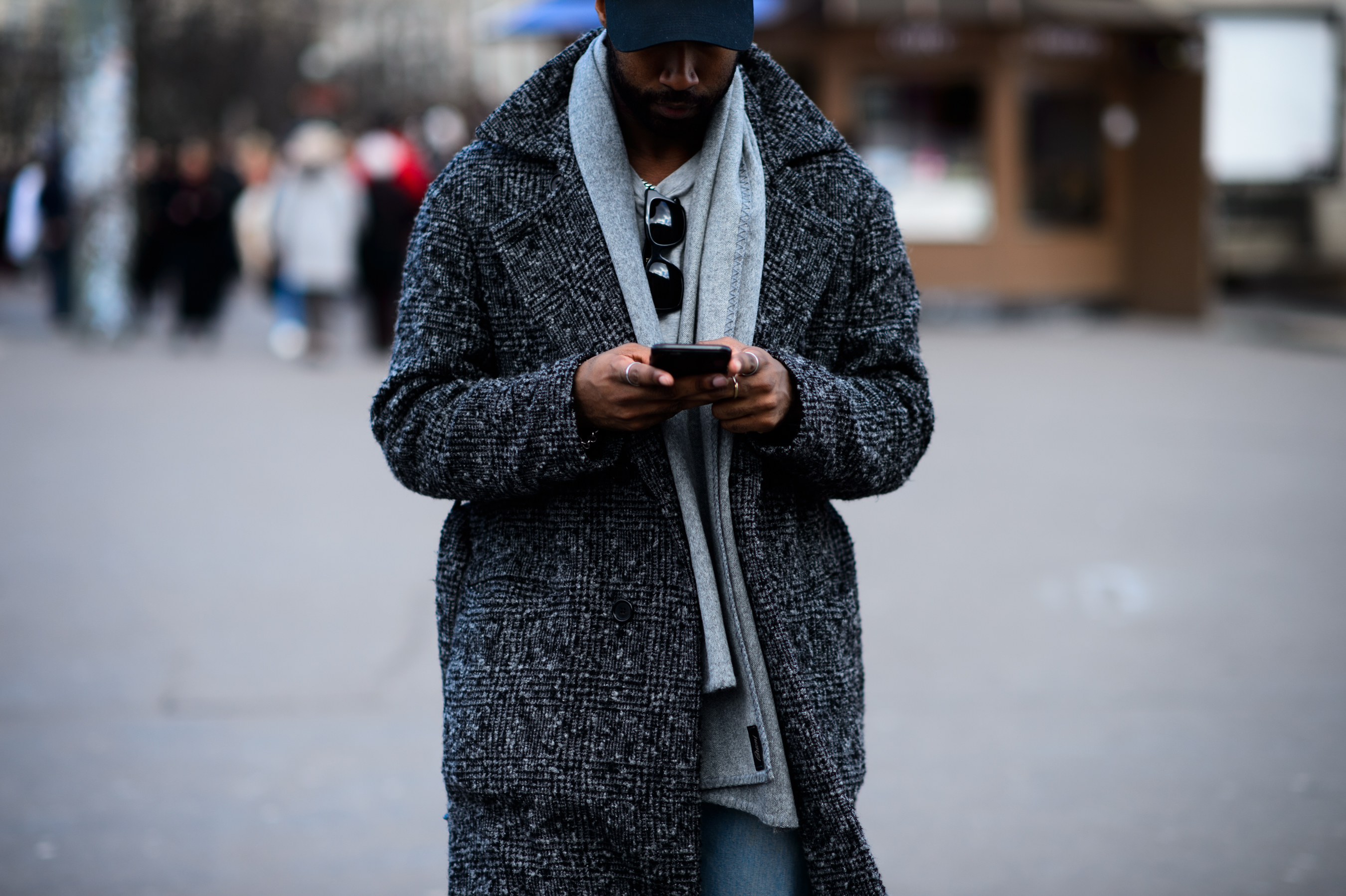 Man wearing grey wool outfit