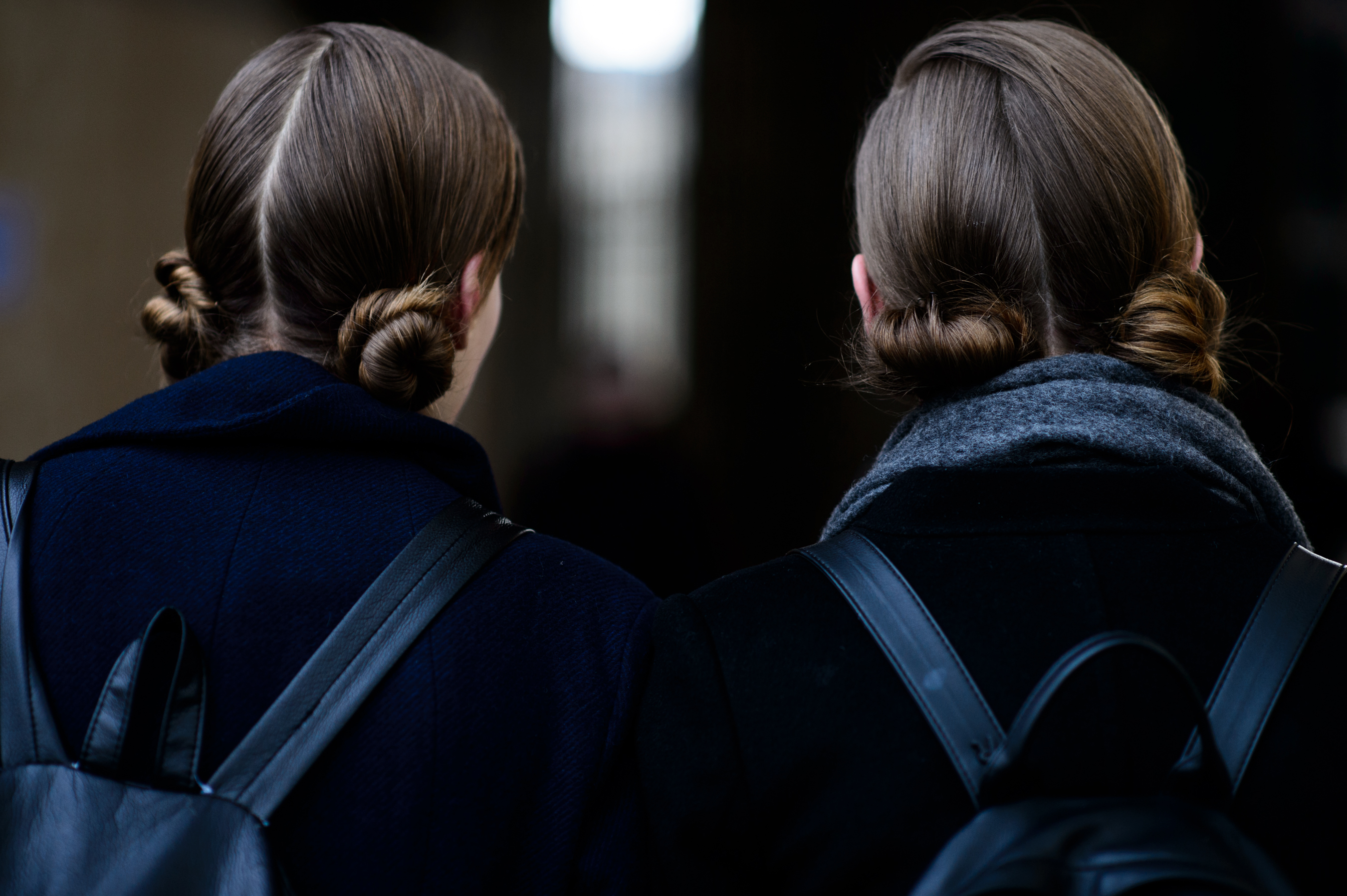 Closeup on back of models hair tied up