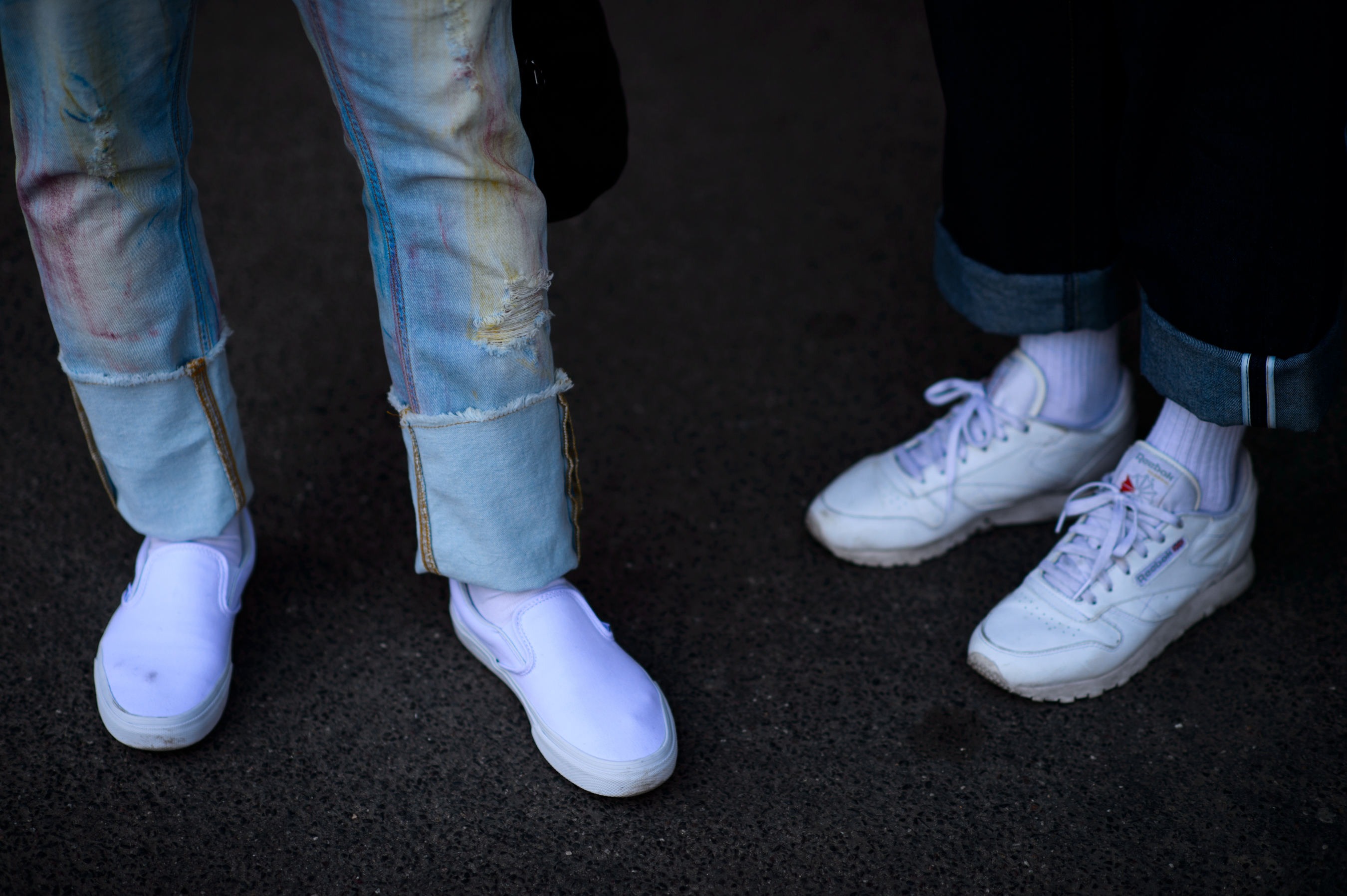 Close up of white sneakers