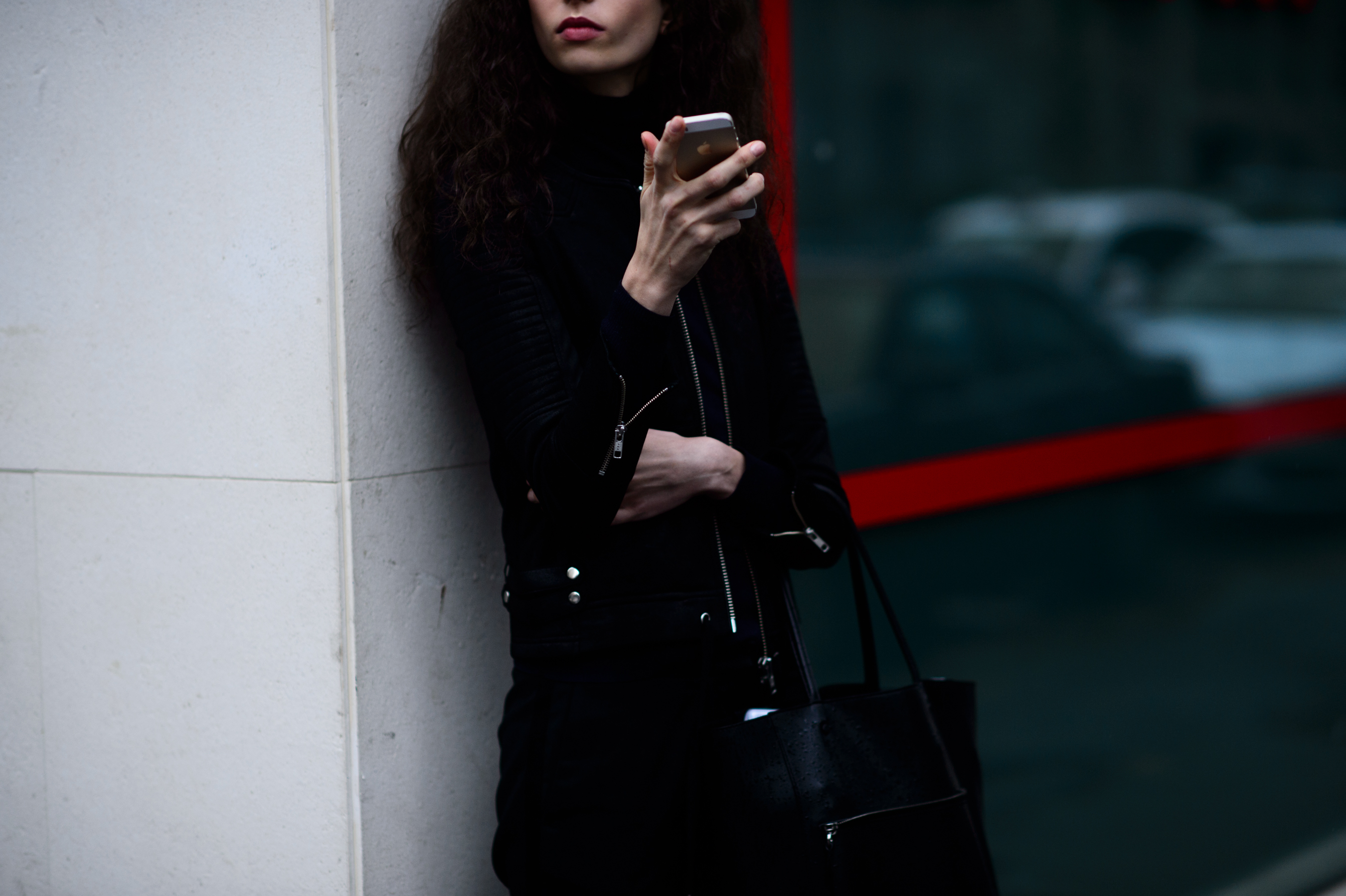 Model wearing black after the show