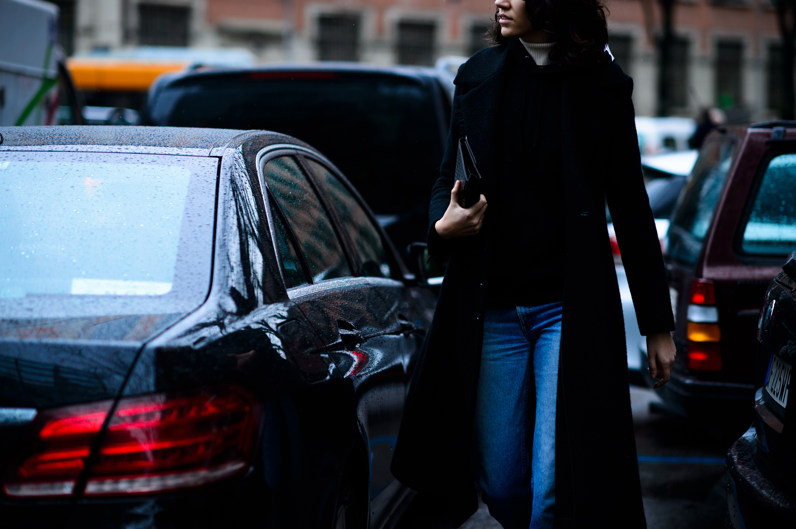 Woman wearing black coat