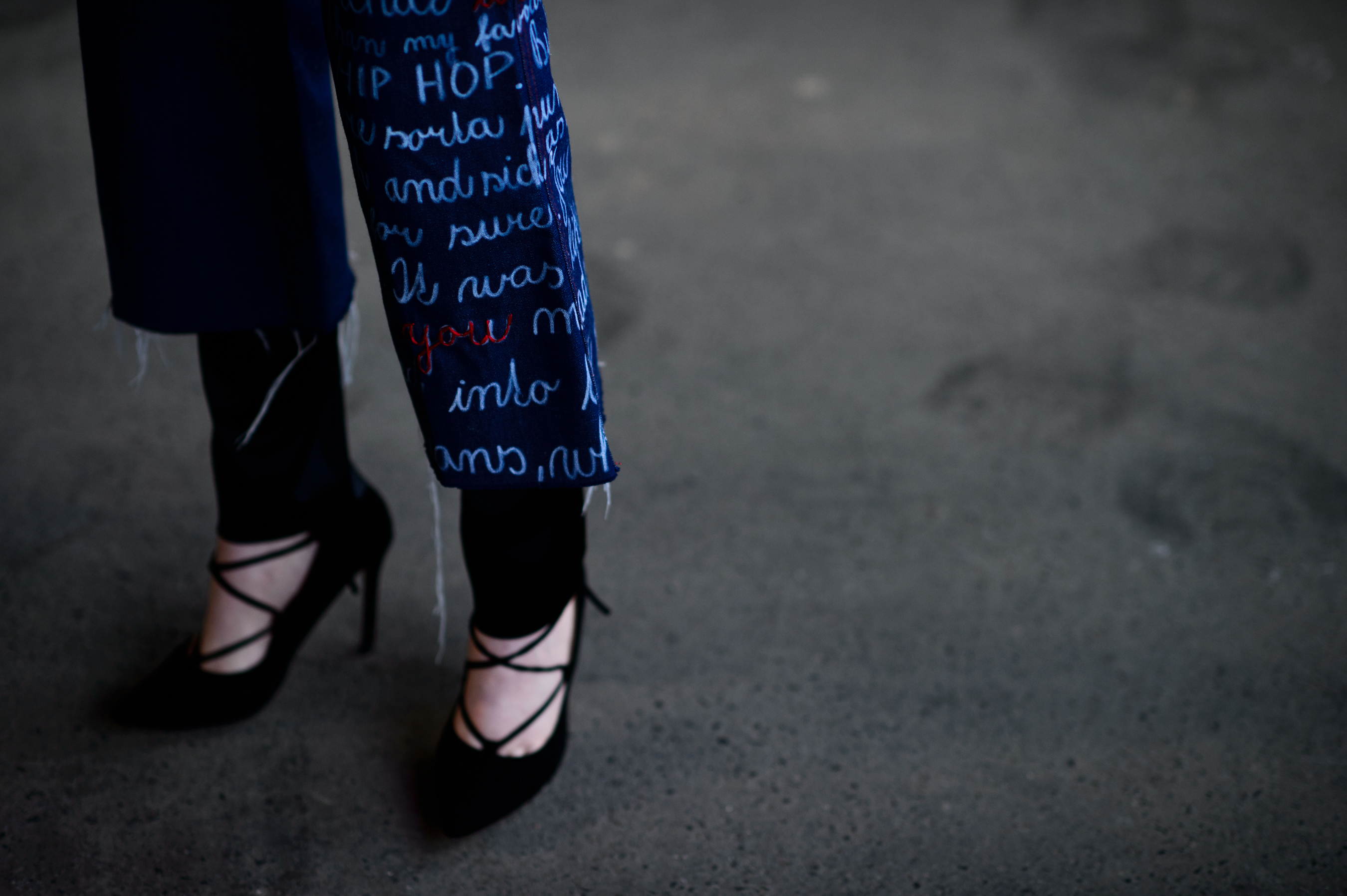Woman wearing double pants