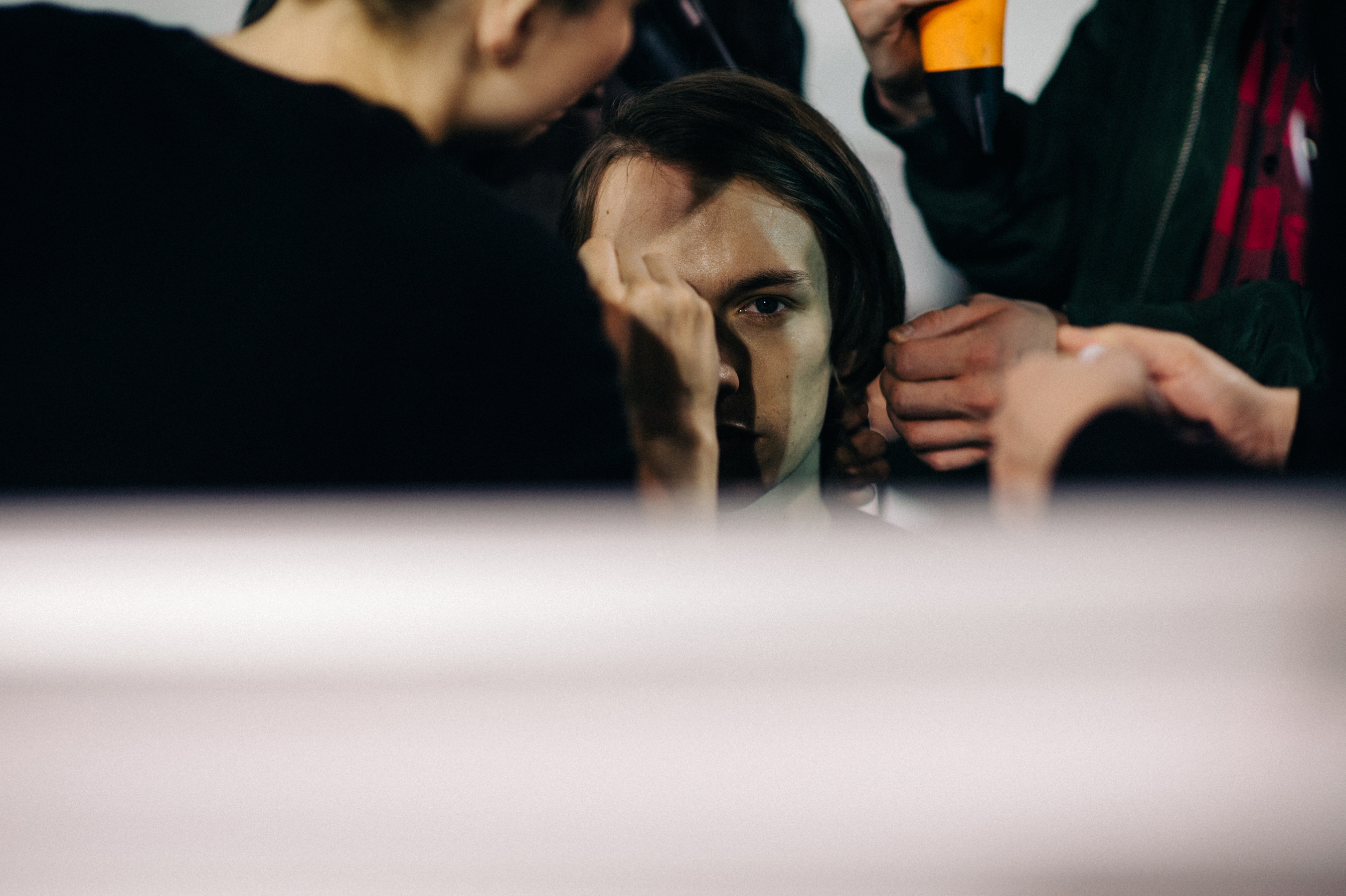 Male model getting hair done