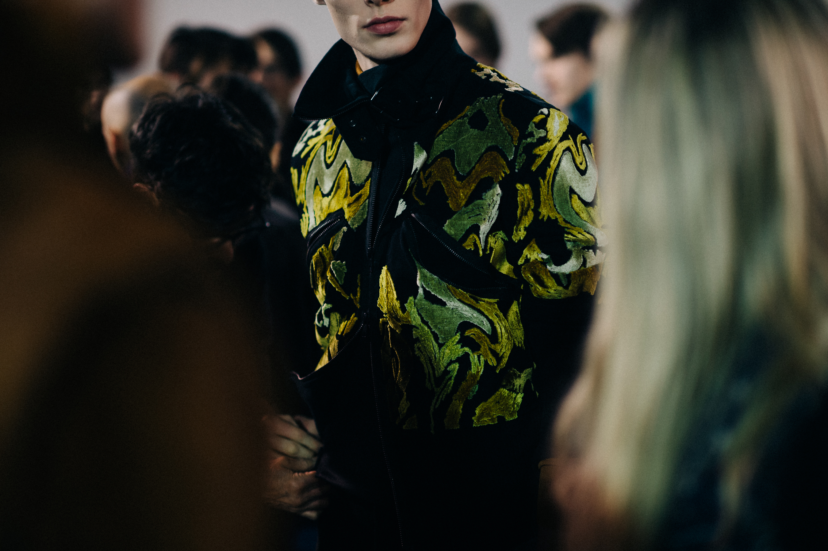 Male model wearing print jacket