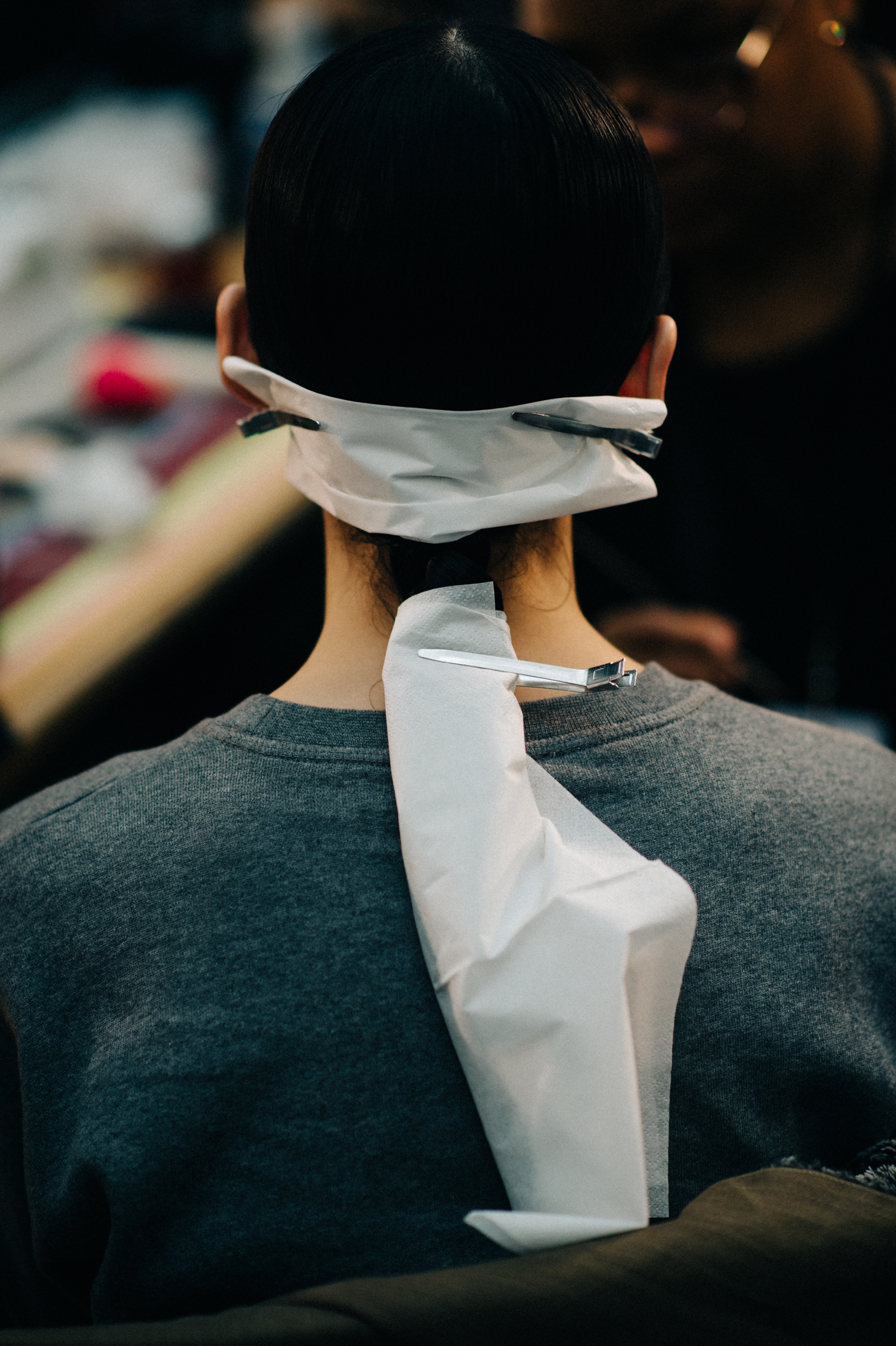 Model's hair clipped on the back