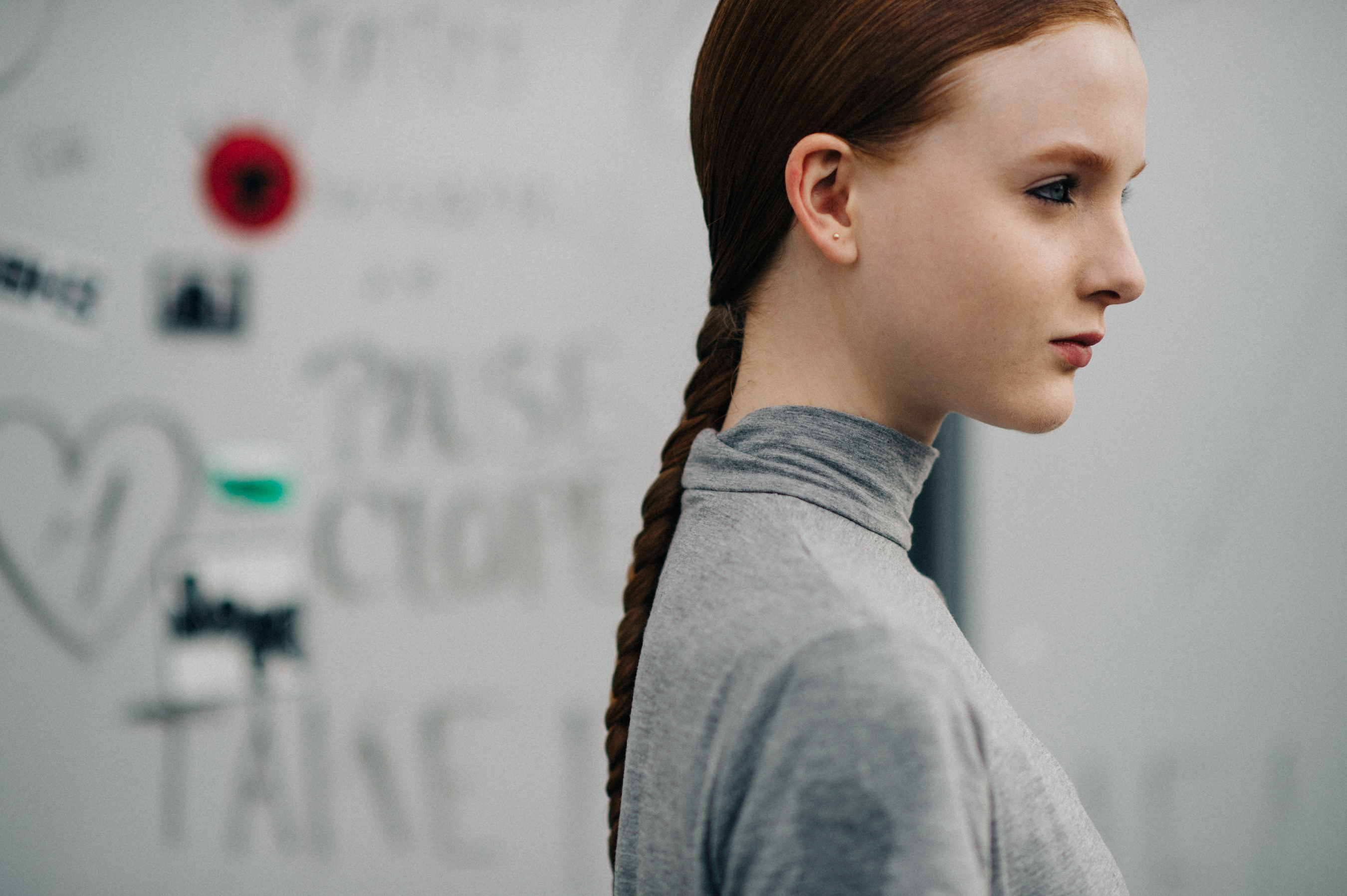 American model red braided hair