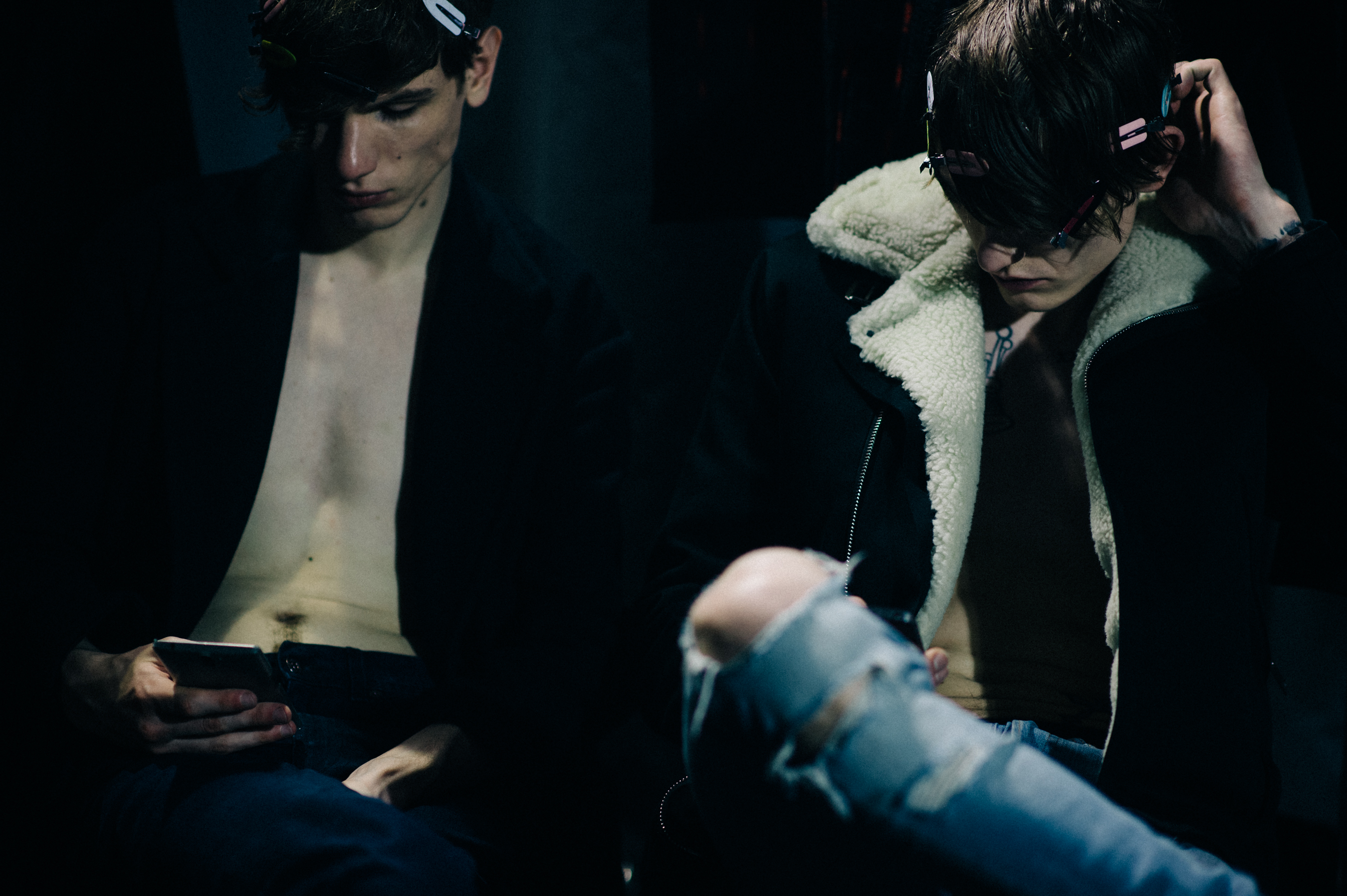 Two male models before the show