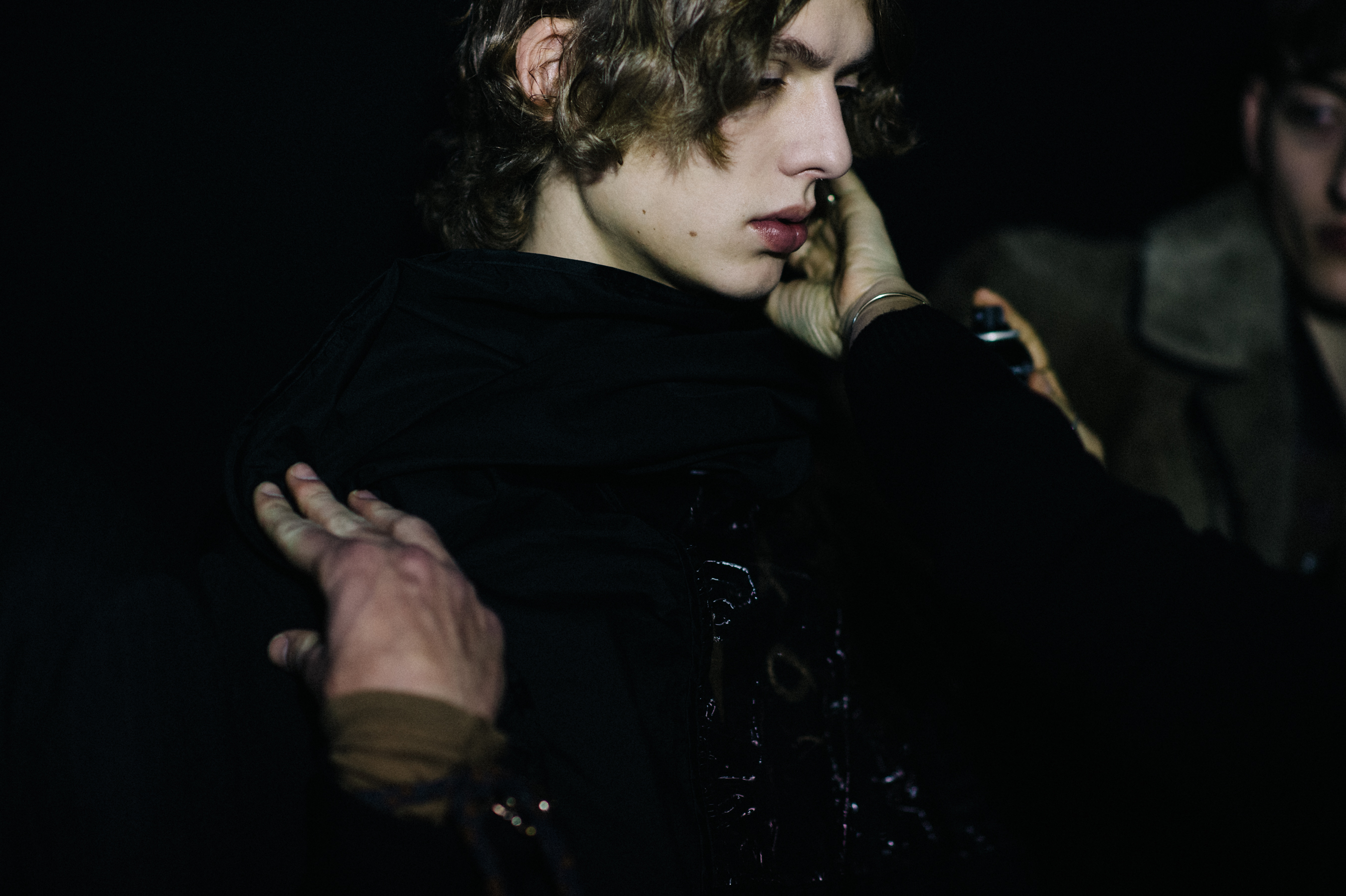 Male model getting hair done