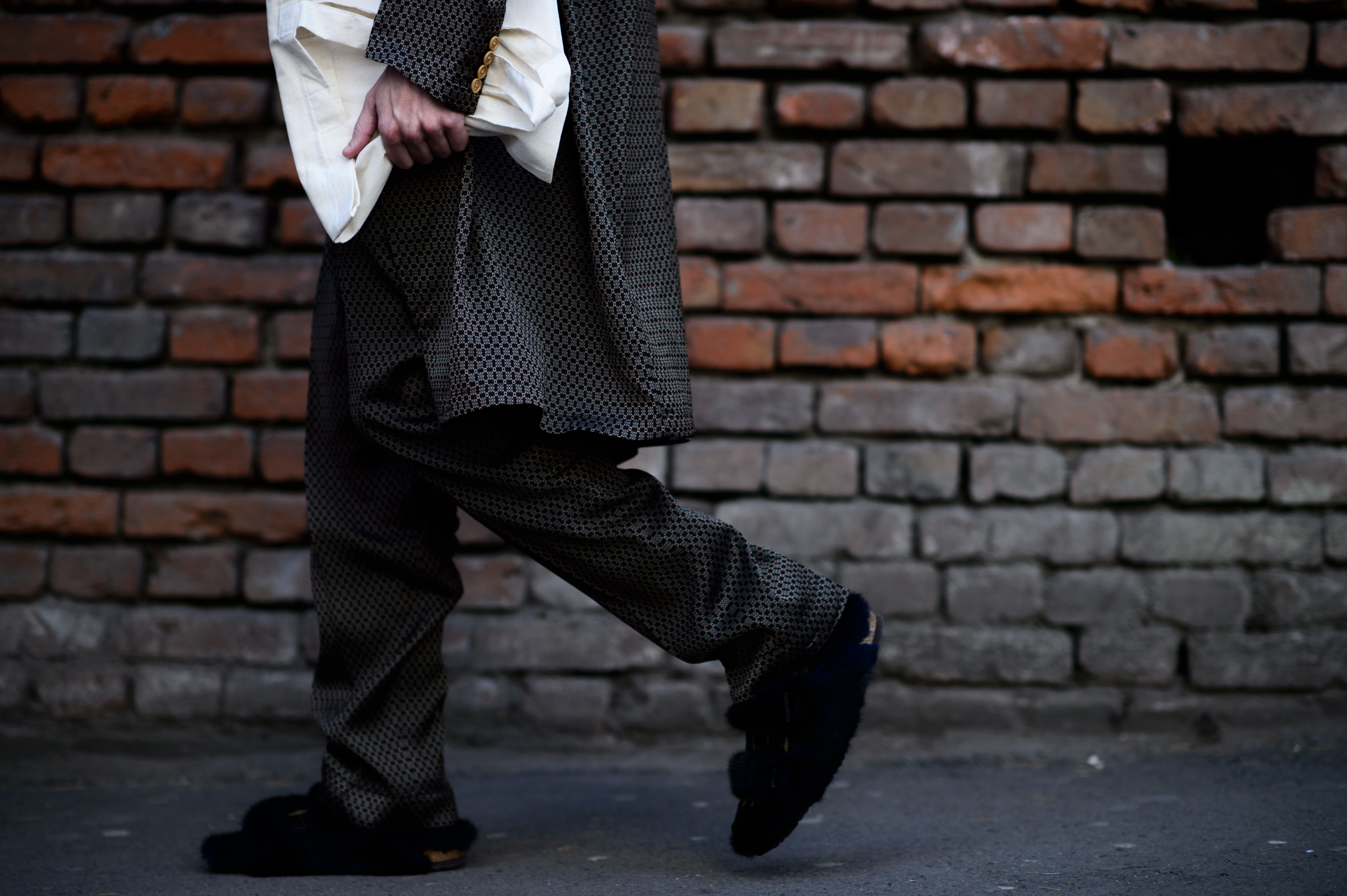 Man wearing silk pyjama suit