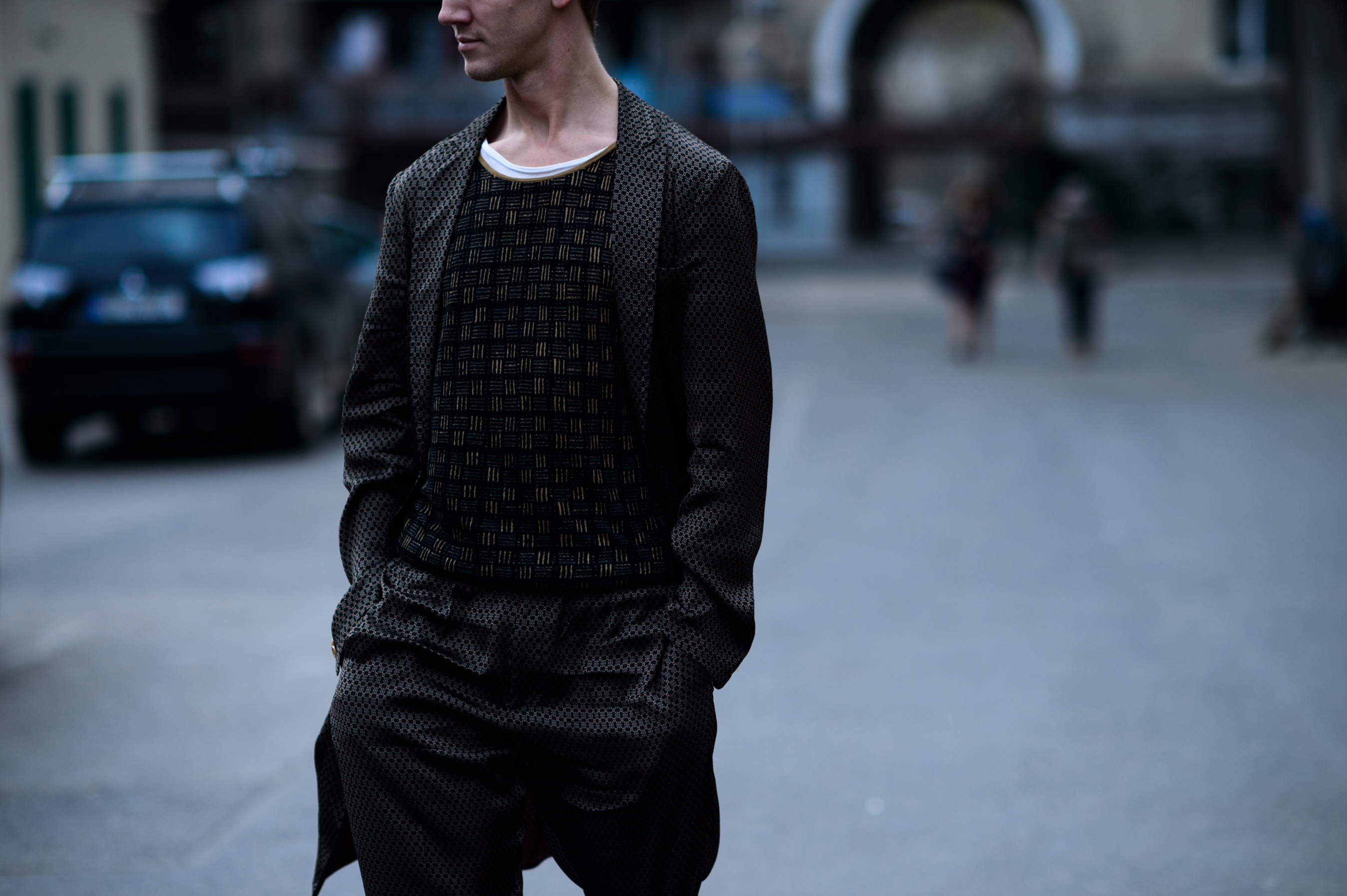 Man wearing silk pyjama suit