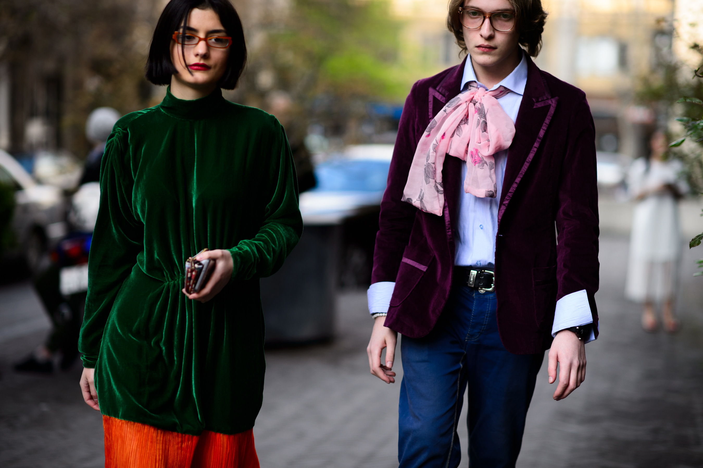 Girl and boy wearing romantic outfits