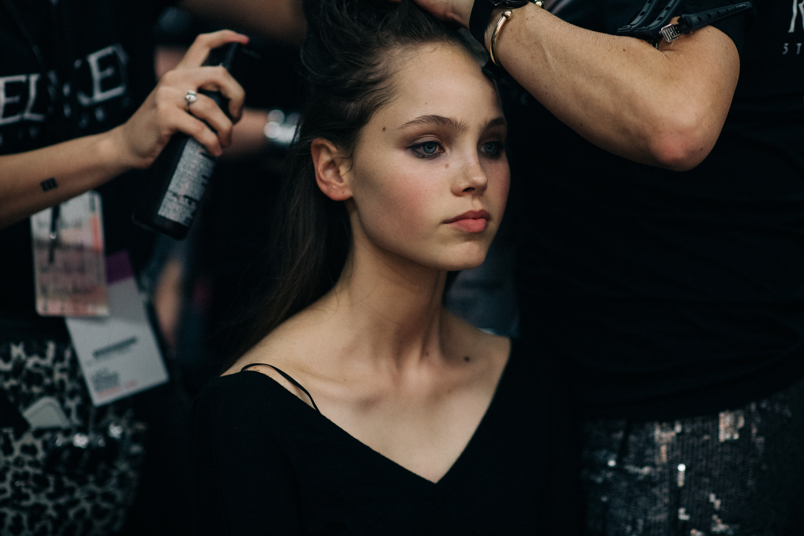 Model with blue eyes hair done