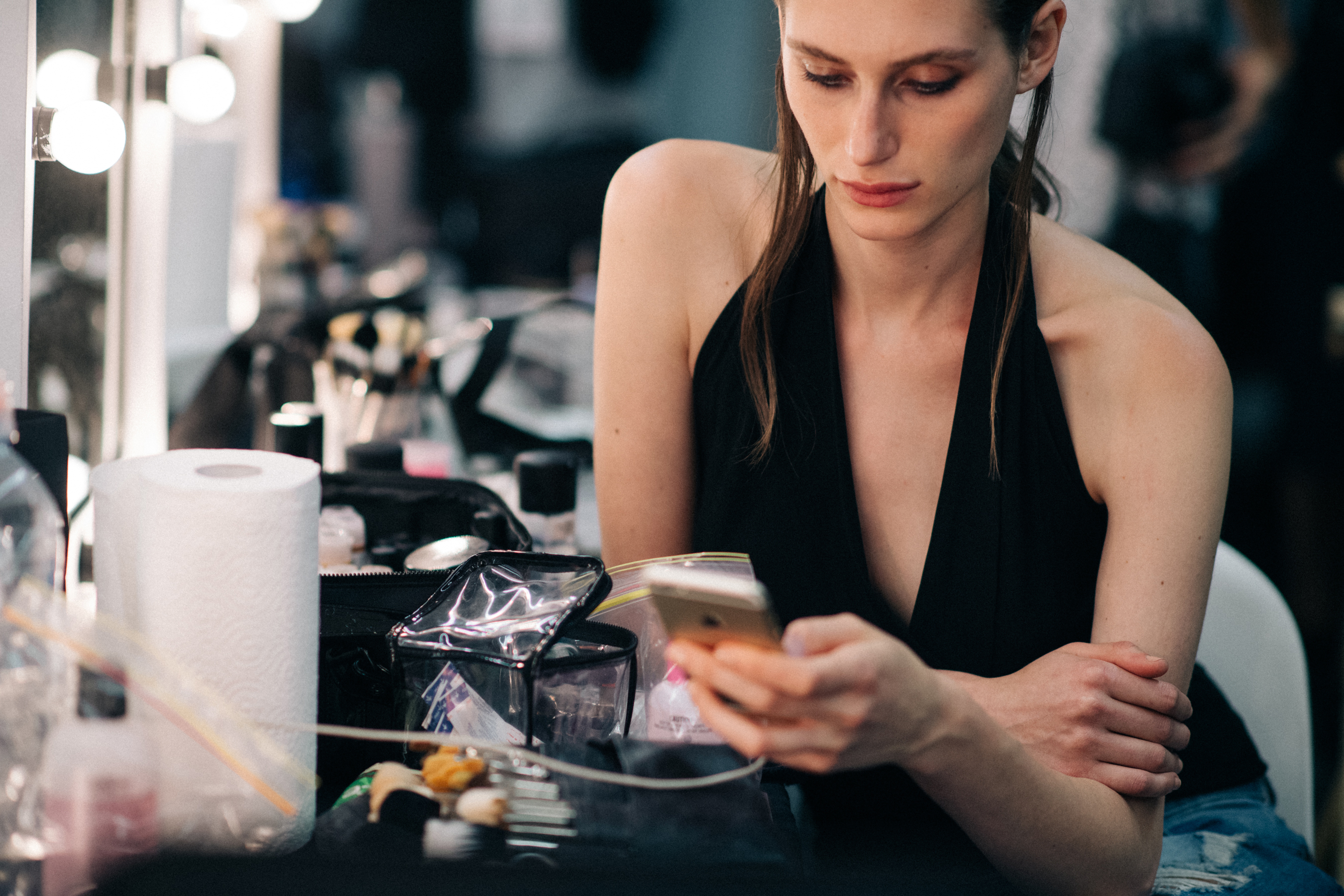 Model sitting at the beauty stand