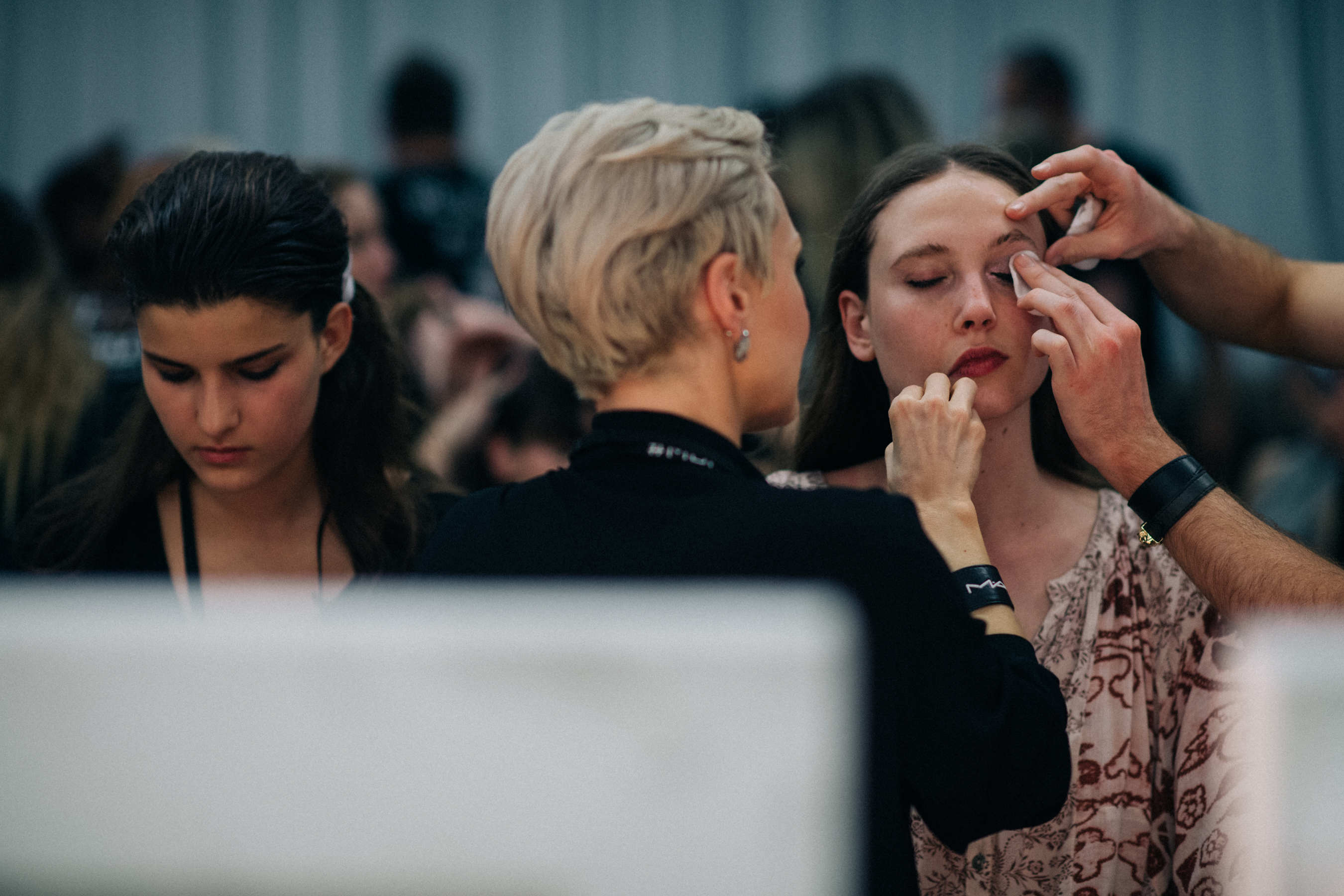 Models getting make up done