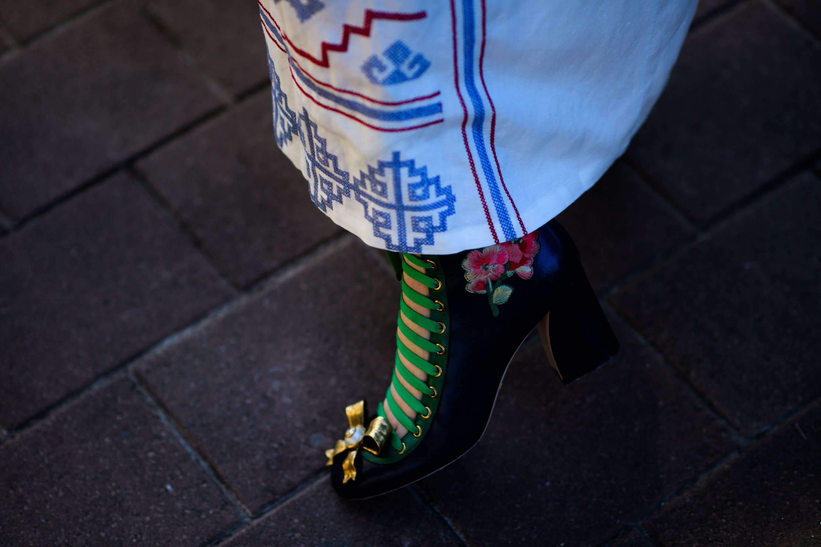 Close up of a shoe with flowers