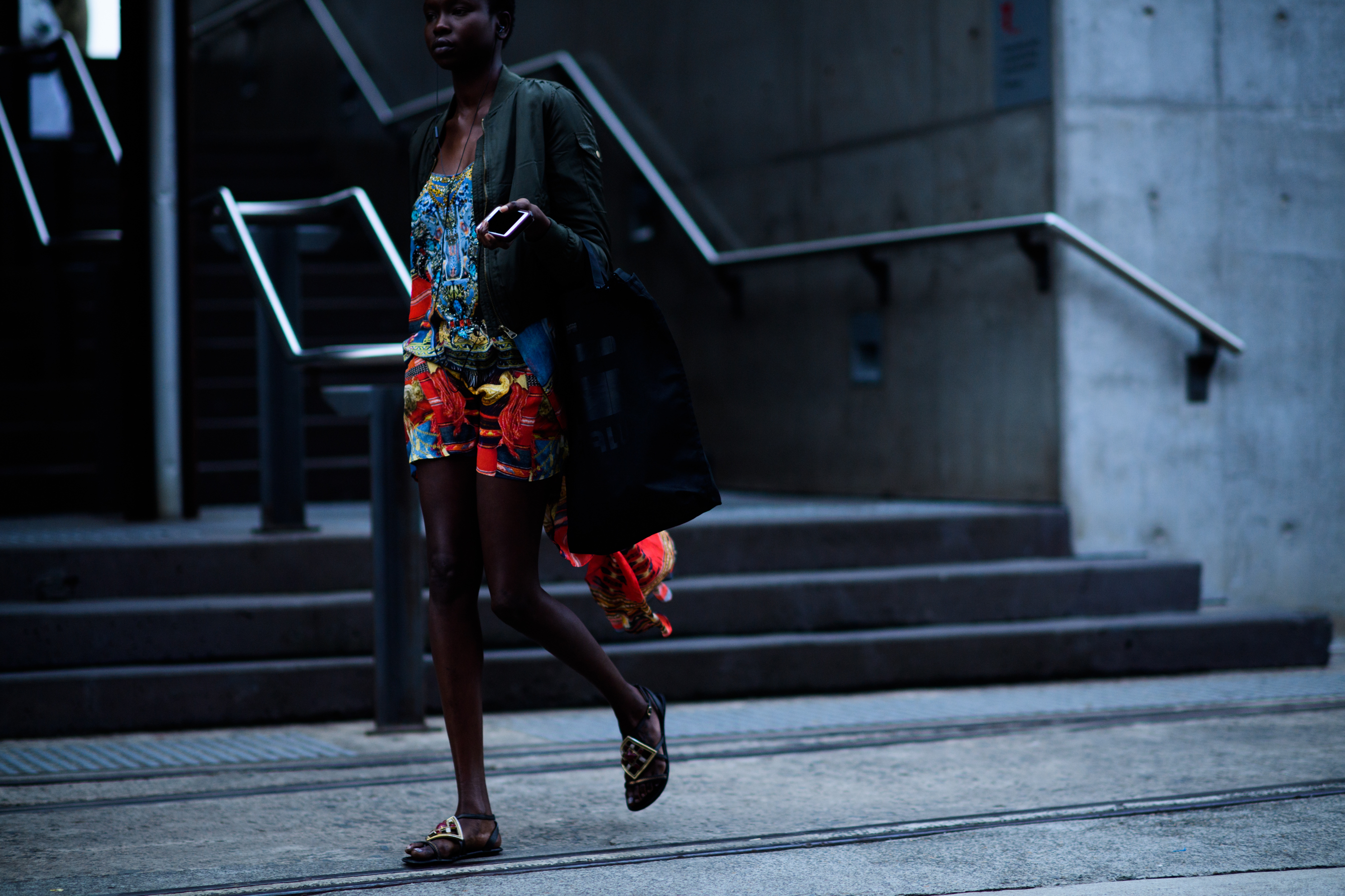 Model wearing colourful jumpsuit
