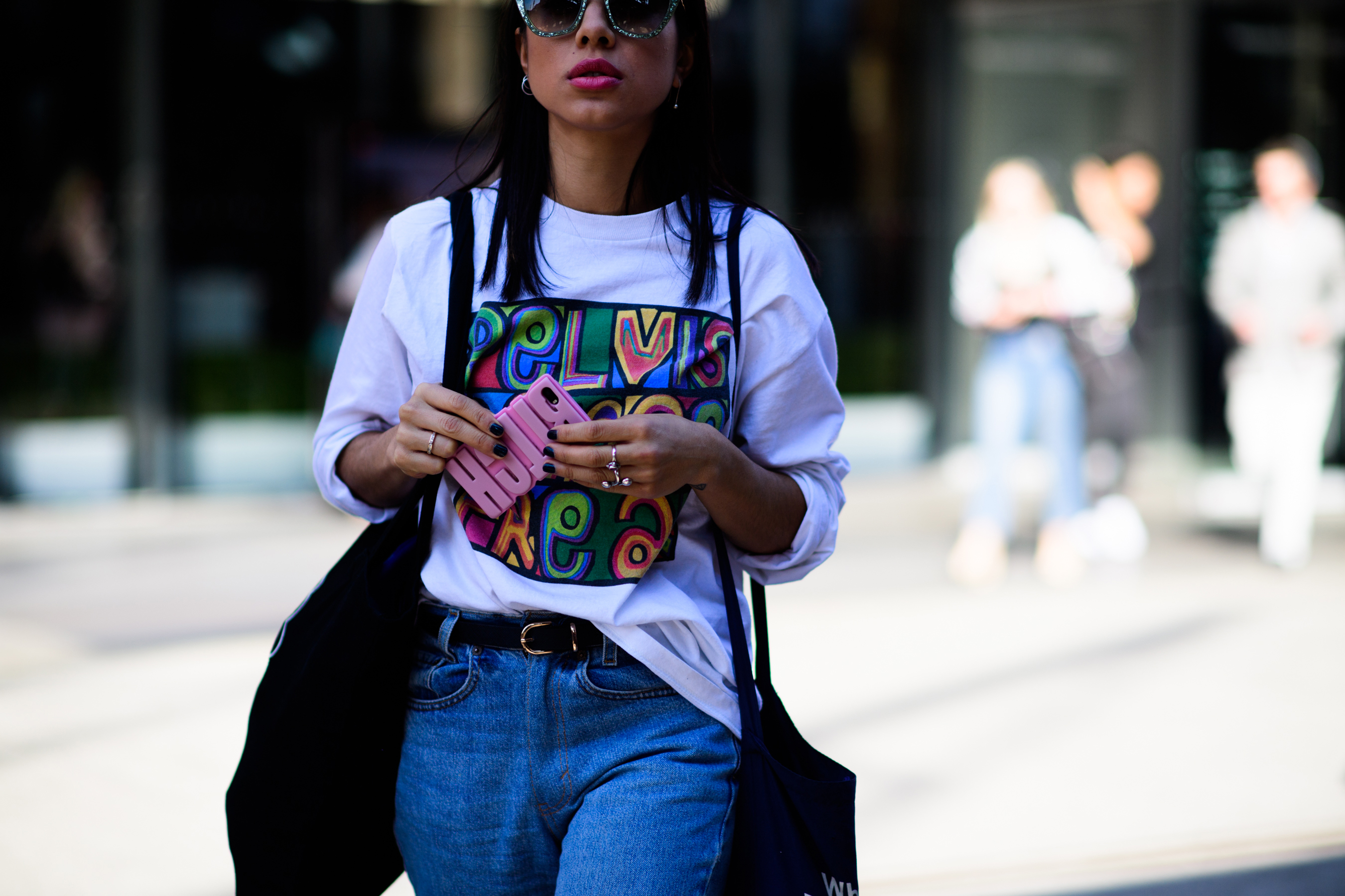 Woman wearing t-shirt with print