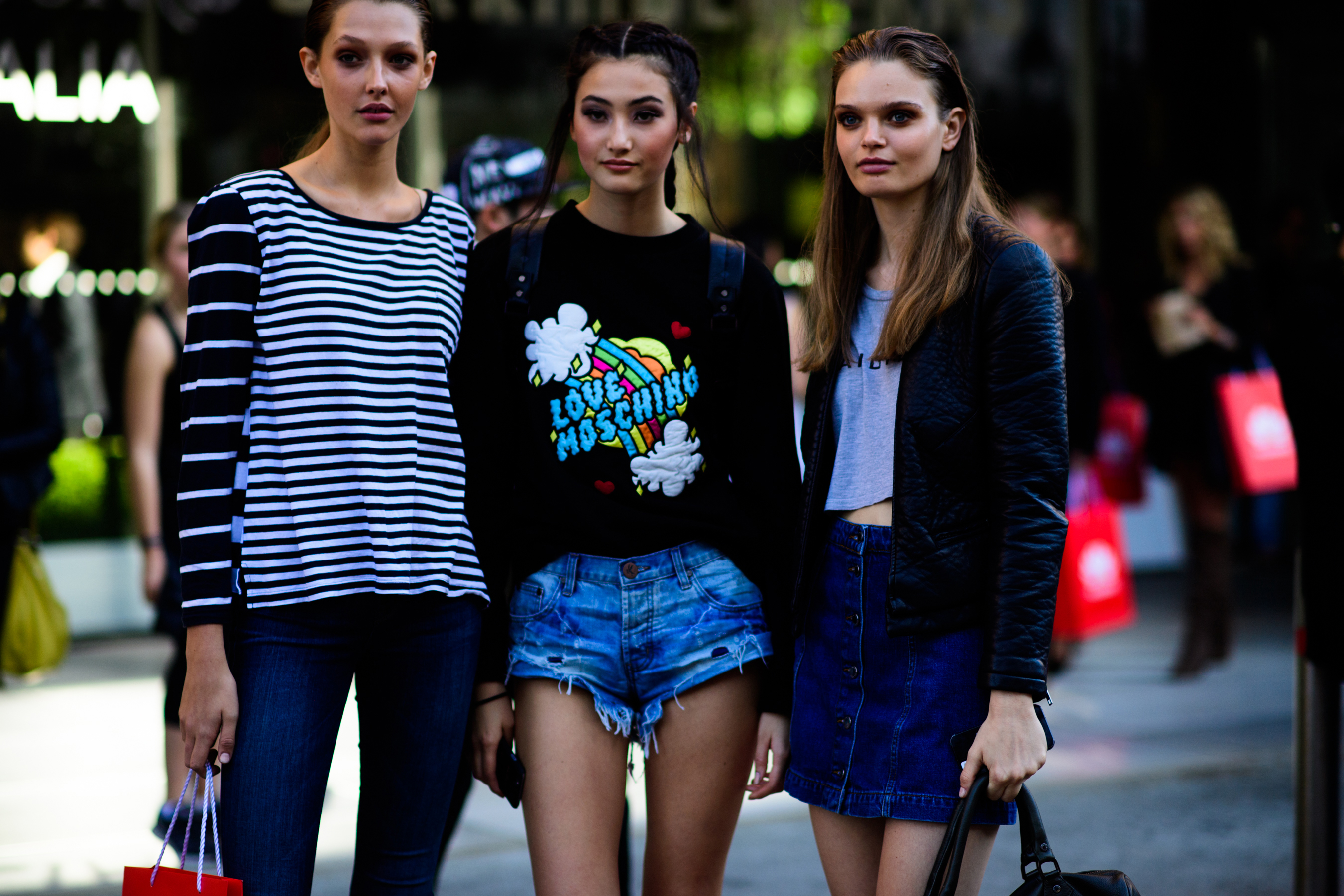Three models in Australia wearing denim