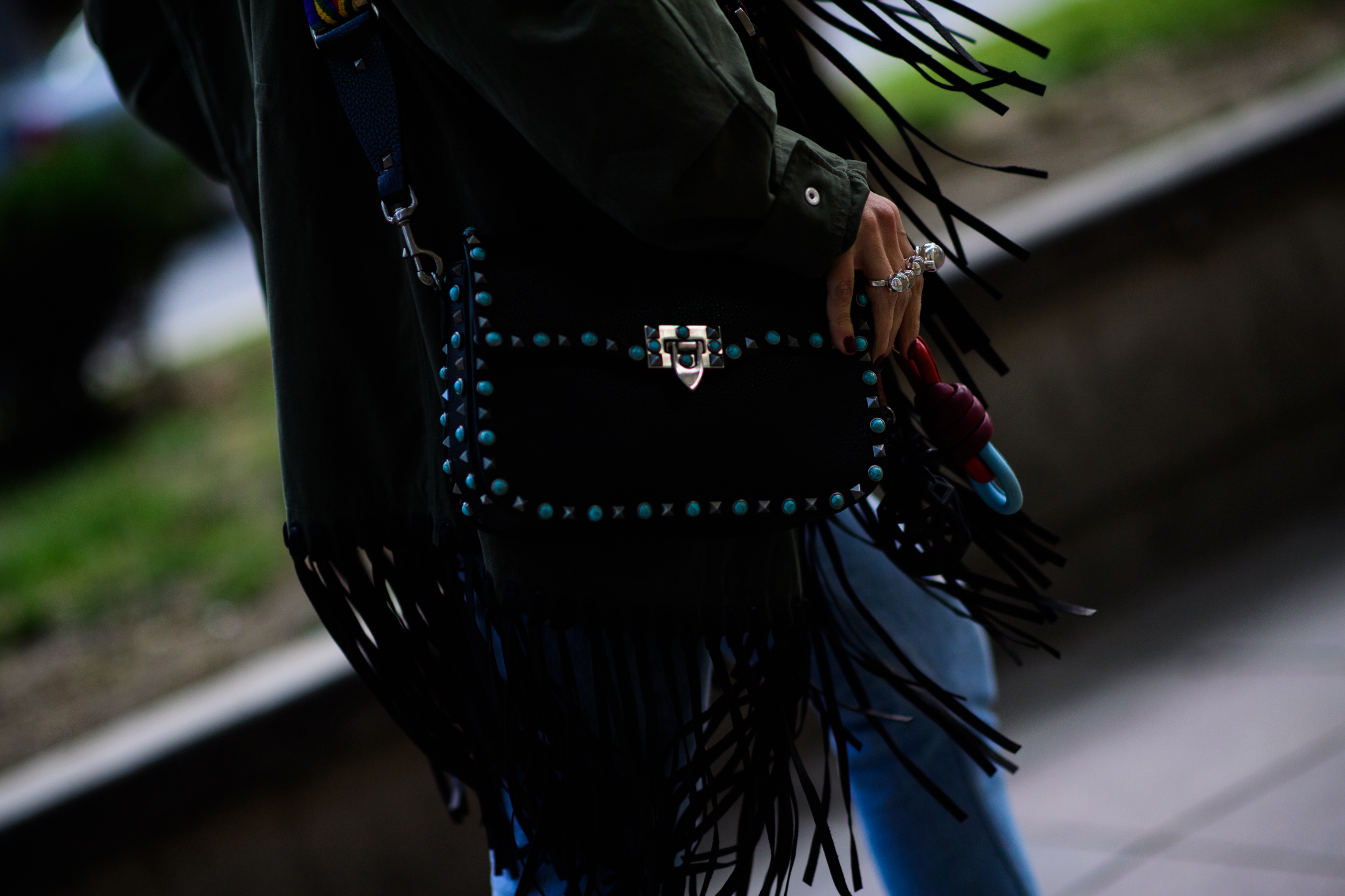 French buyer bag with blue stones