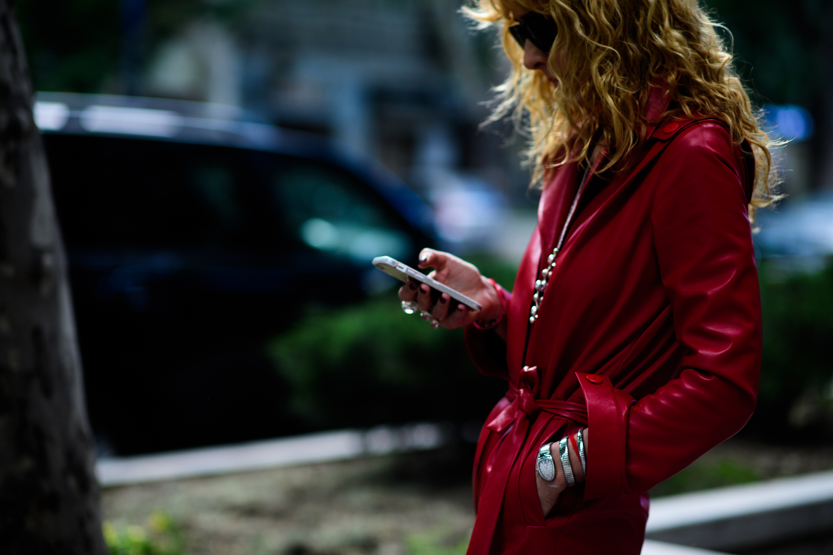French buyer wearing red leather