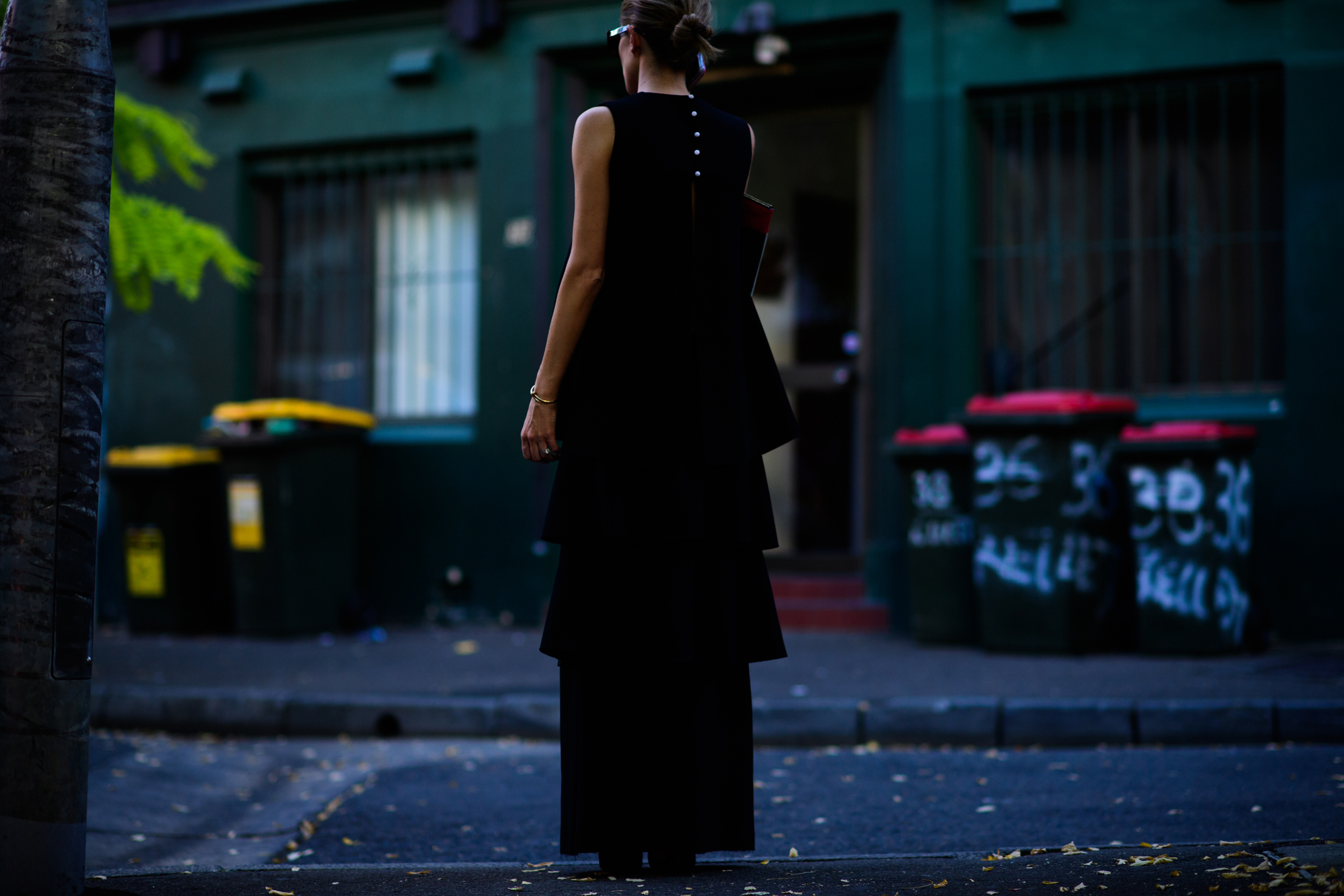 Woman wearing long black dress