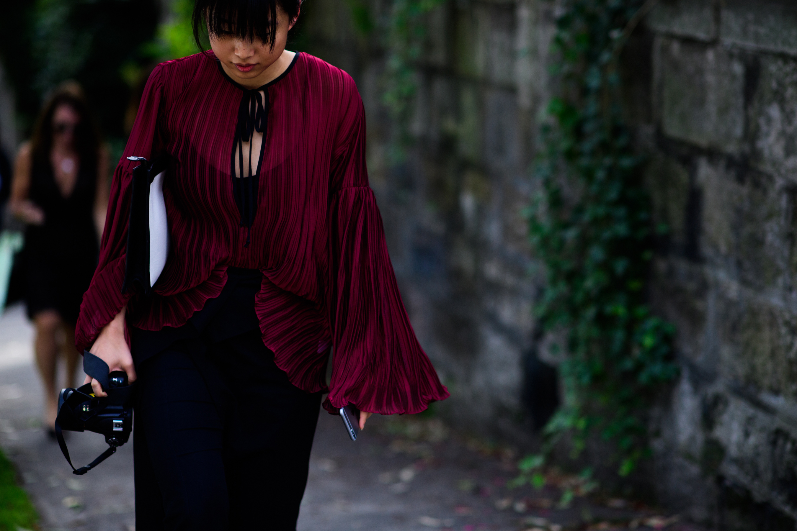 Australian blogger wearing burgundy top