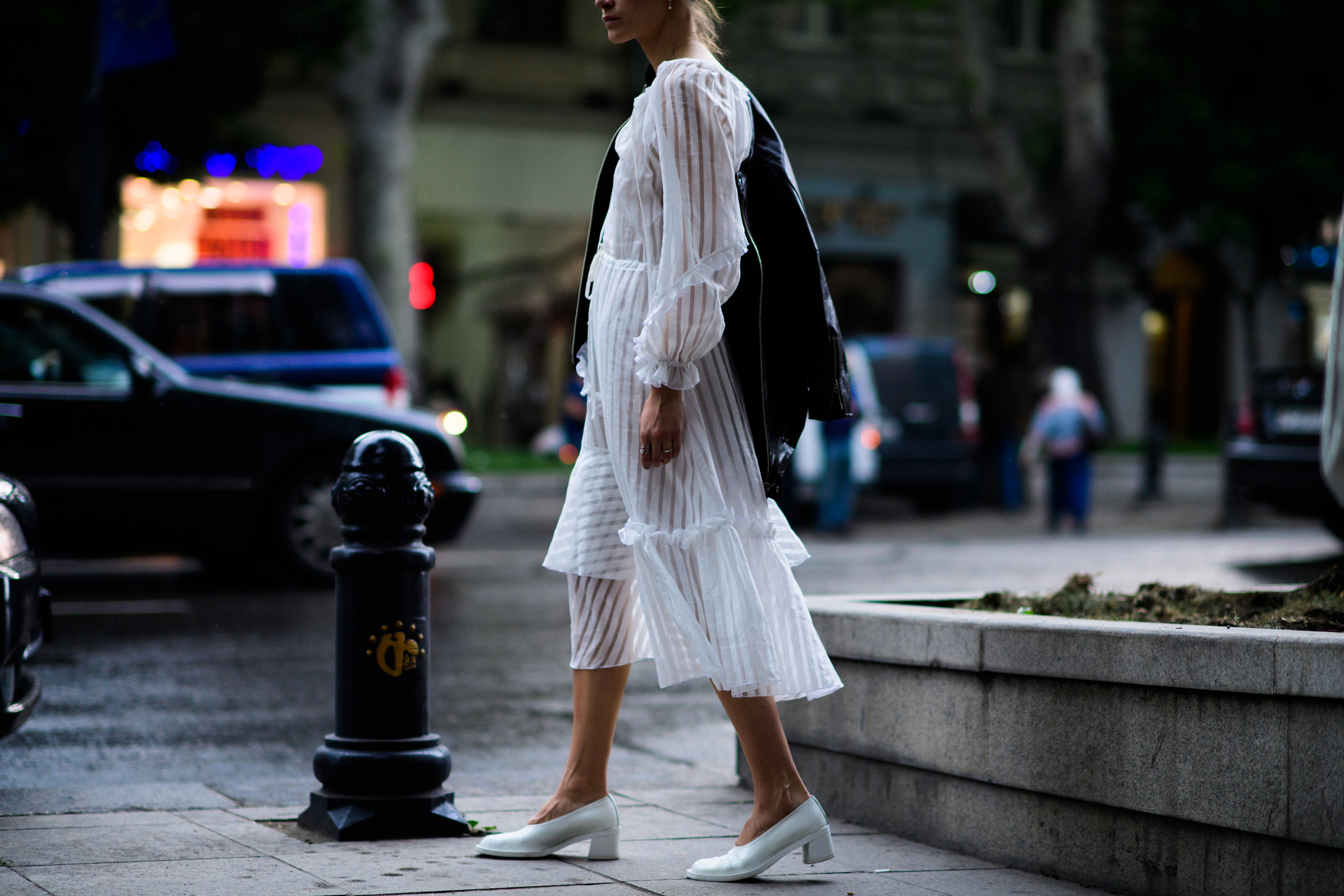 Ukrainian stylist wearing white dress