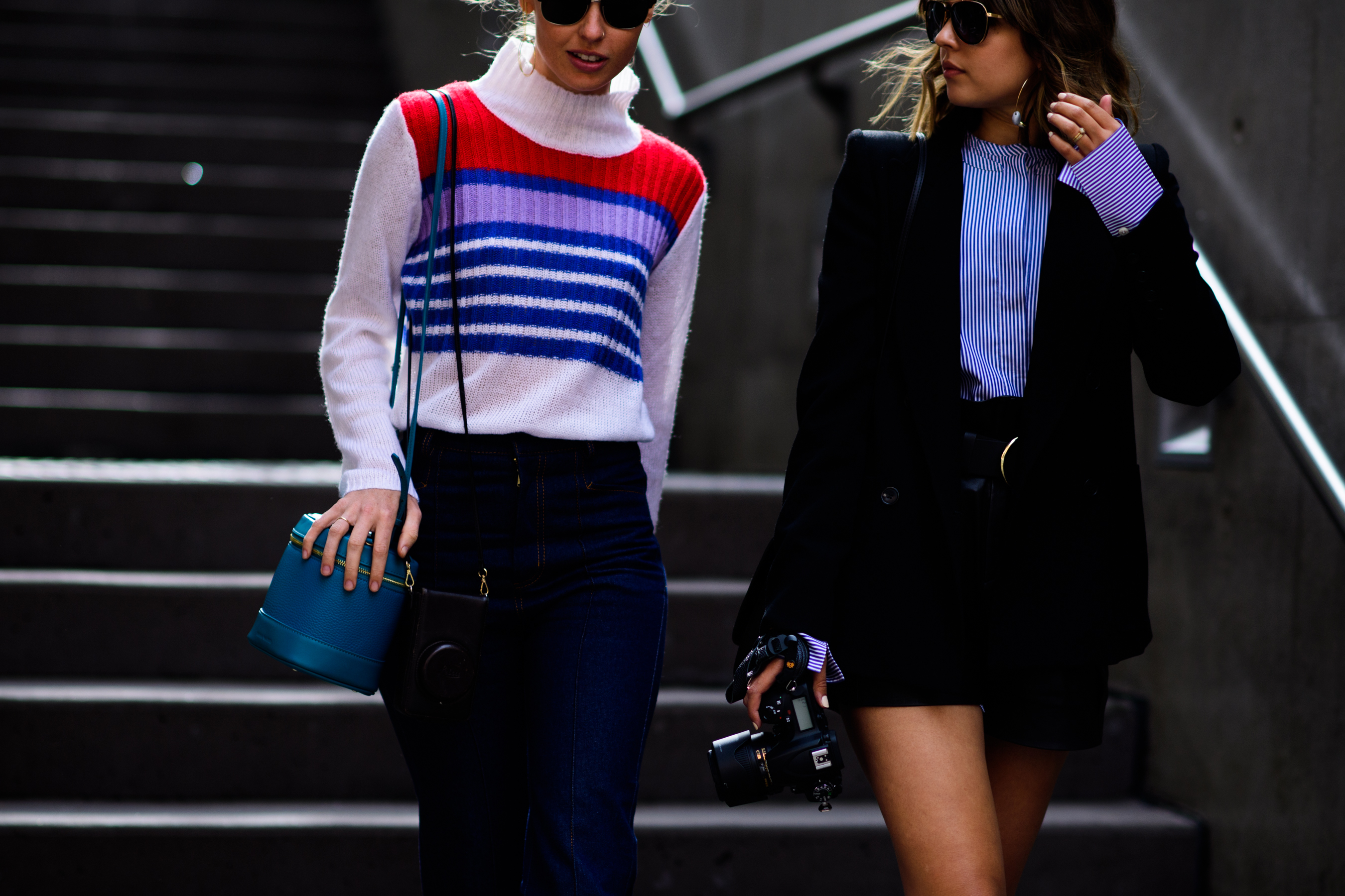 Two bloggers wearing sweater and shirt