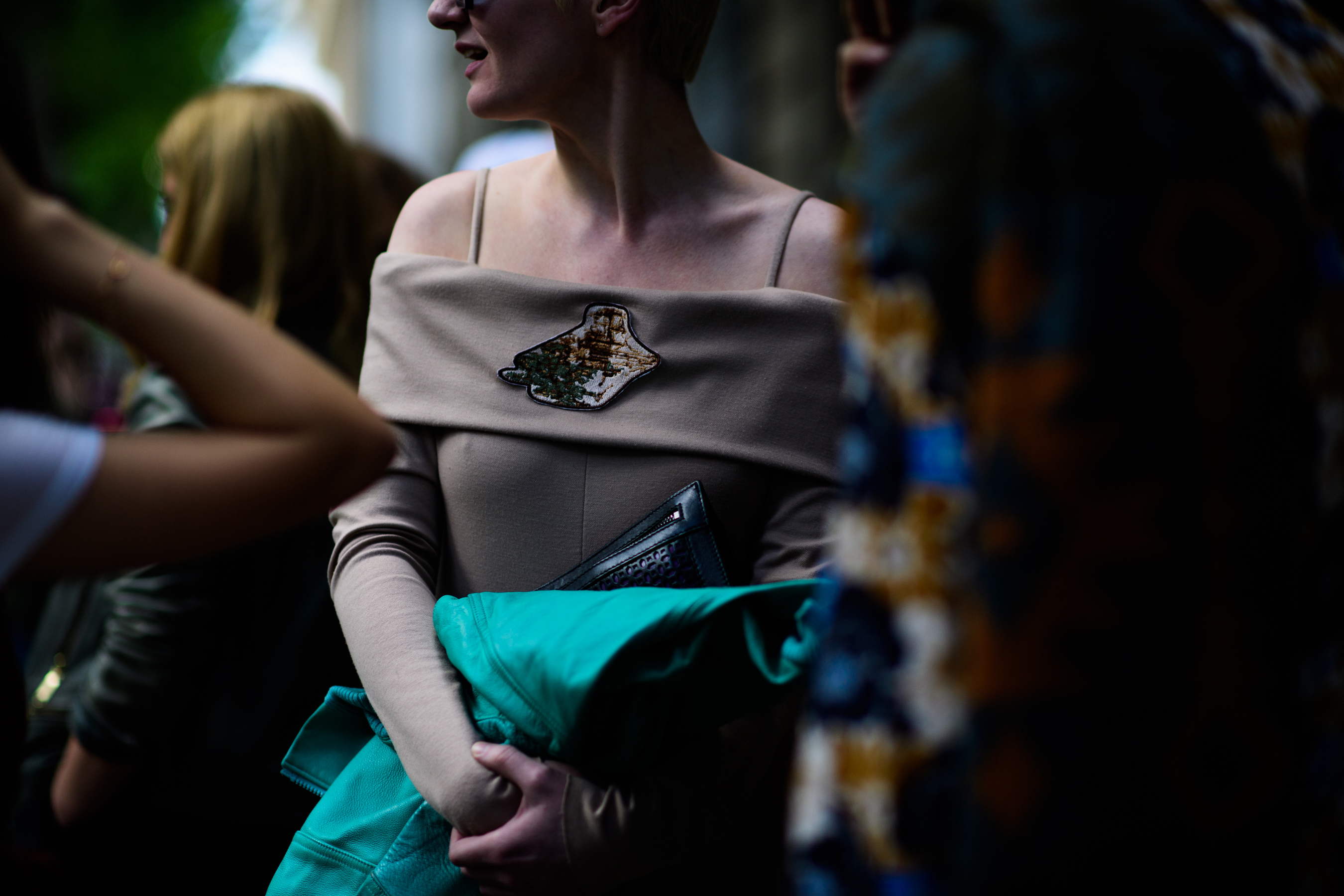 Ukrainian Vogue editor beige dress