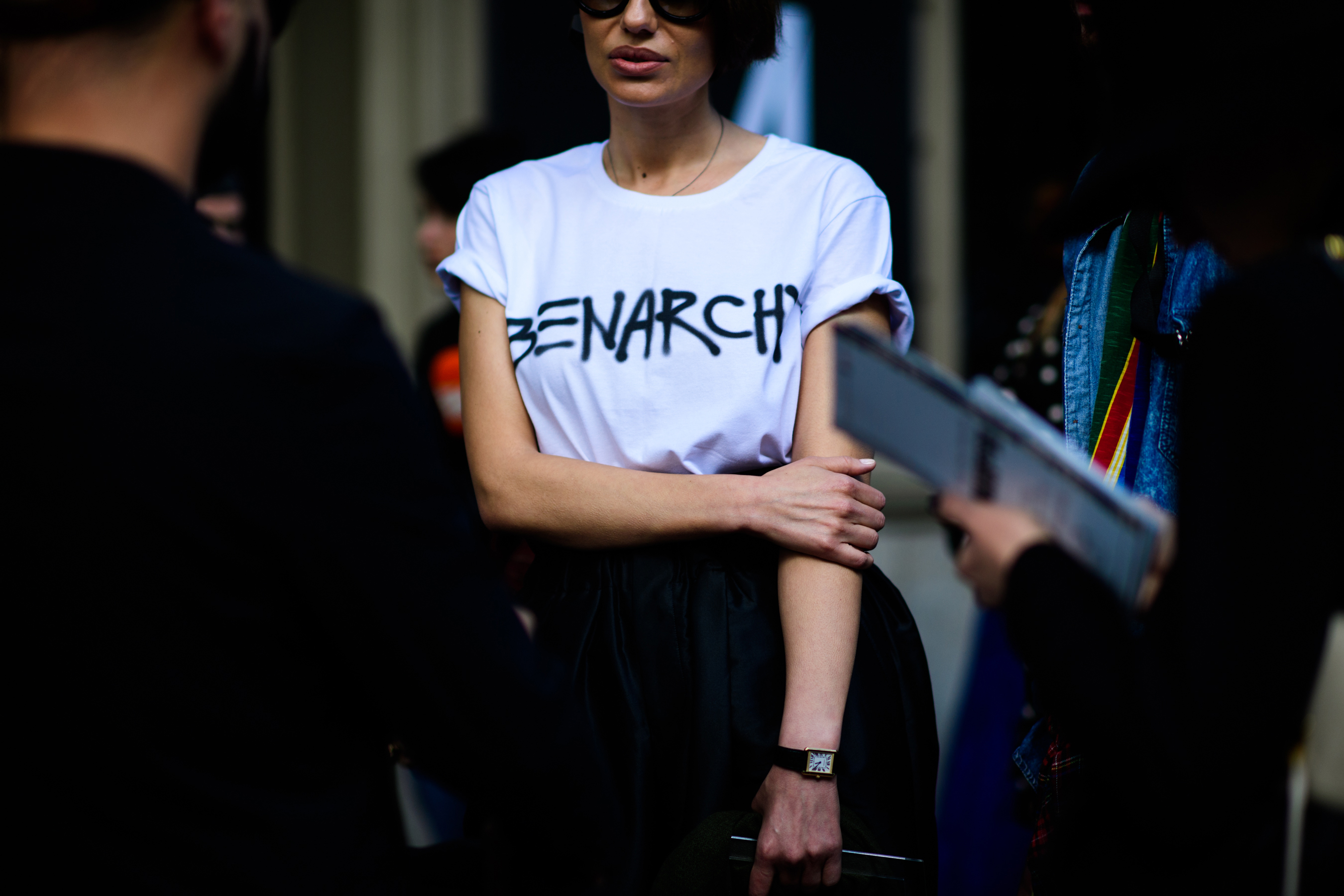 Woman wearing Benarchy BEVZA shirt