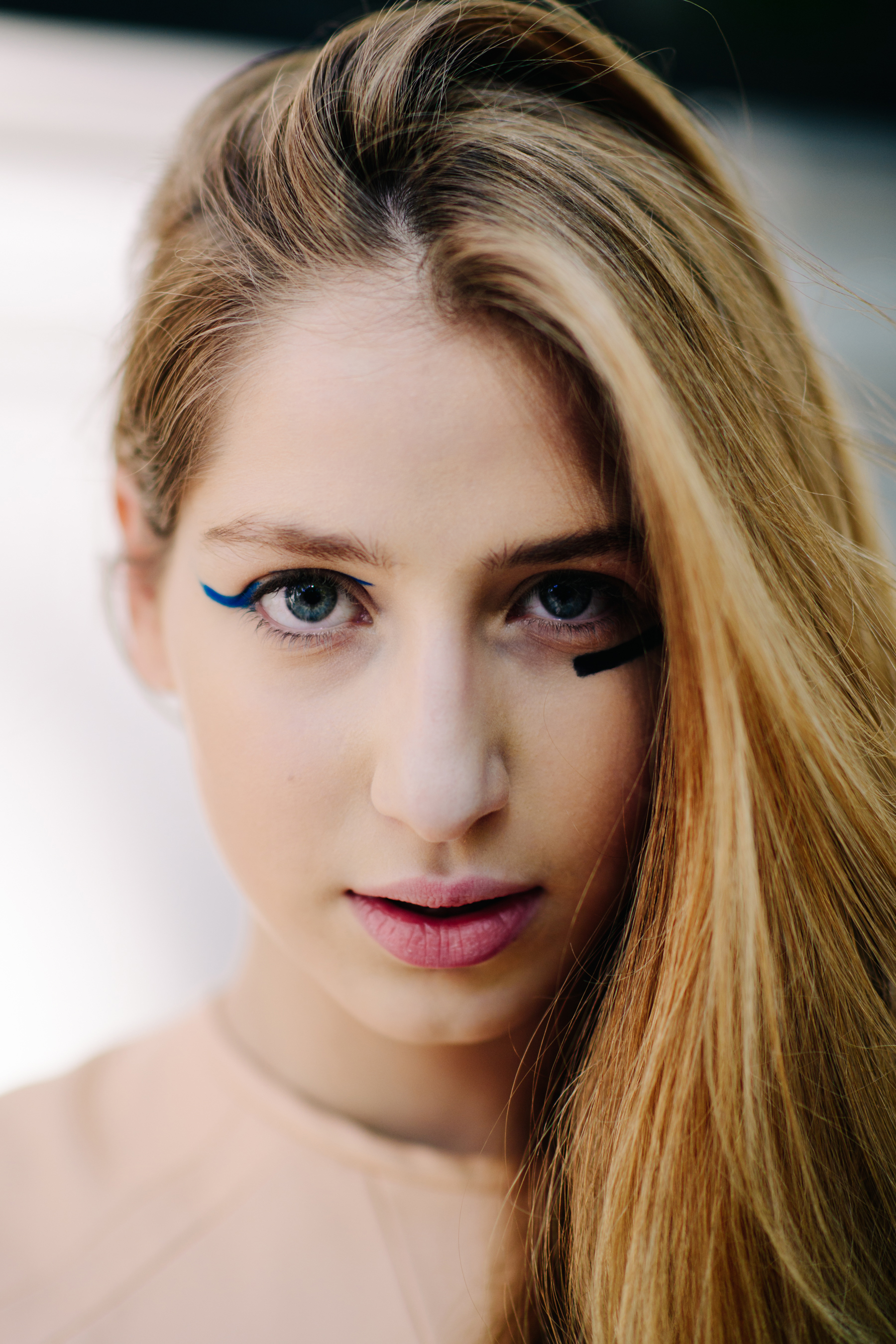 Portrait of a model with blue makeup