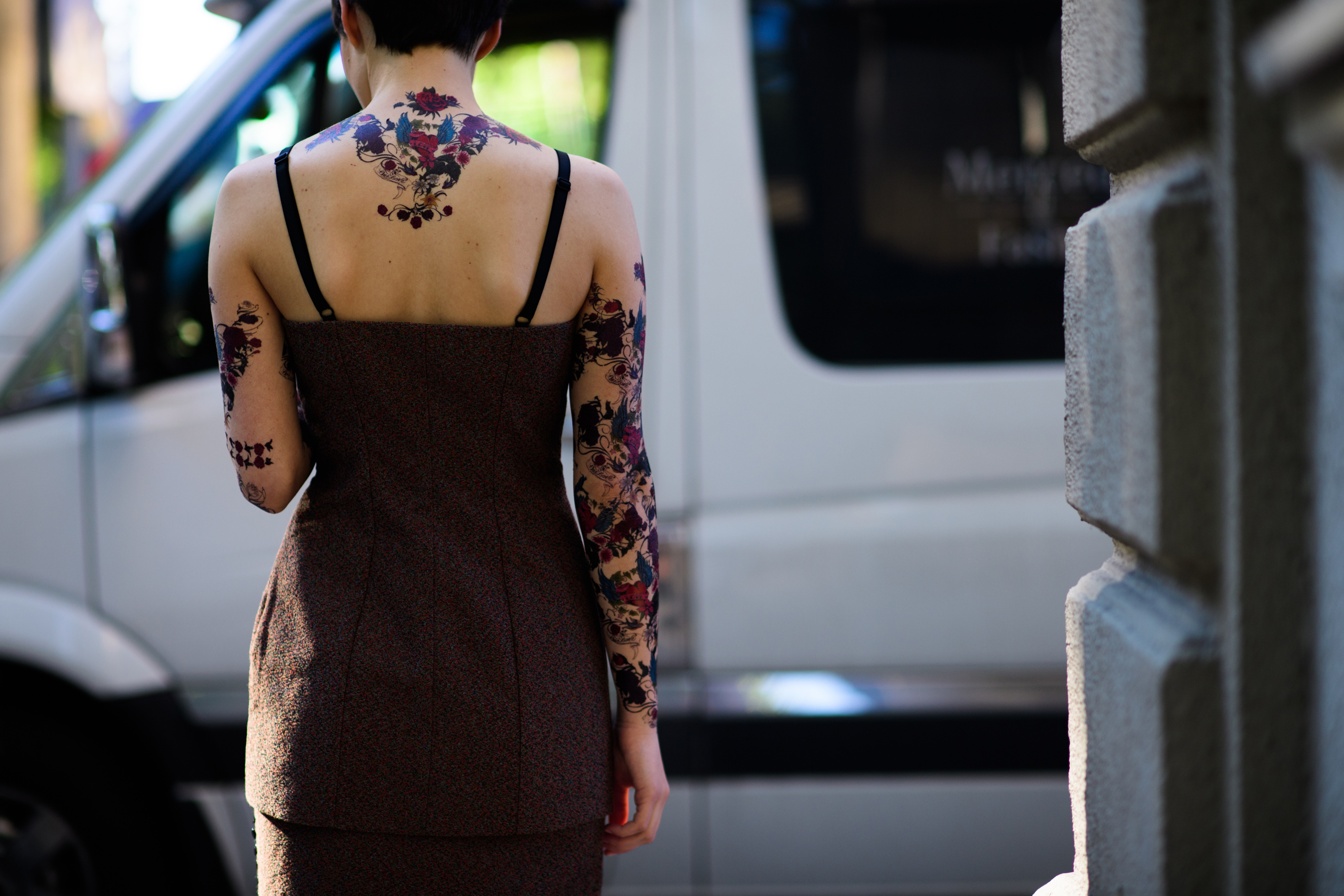 Girl after BEVZA show with fake tattoos