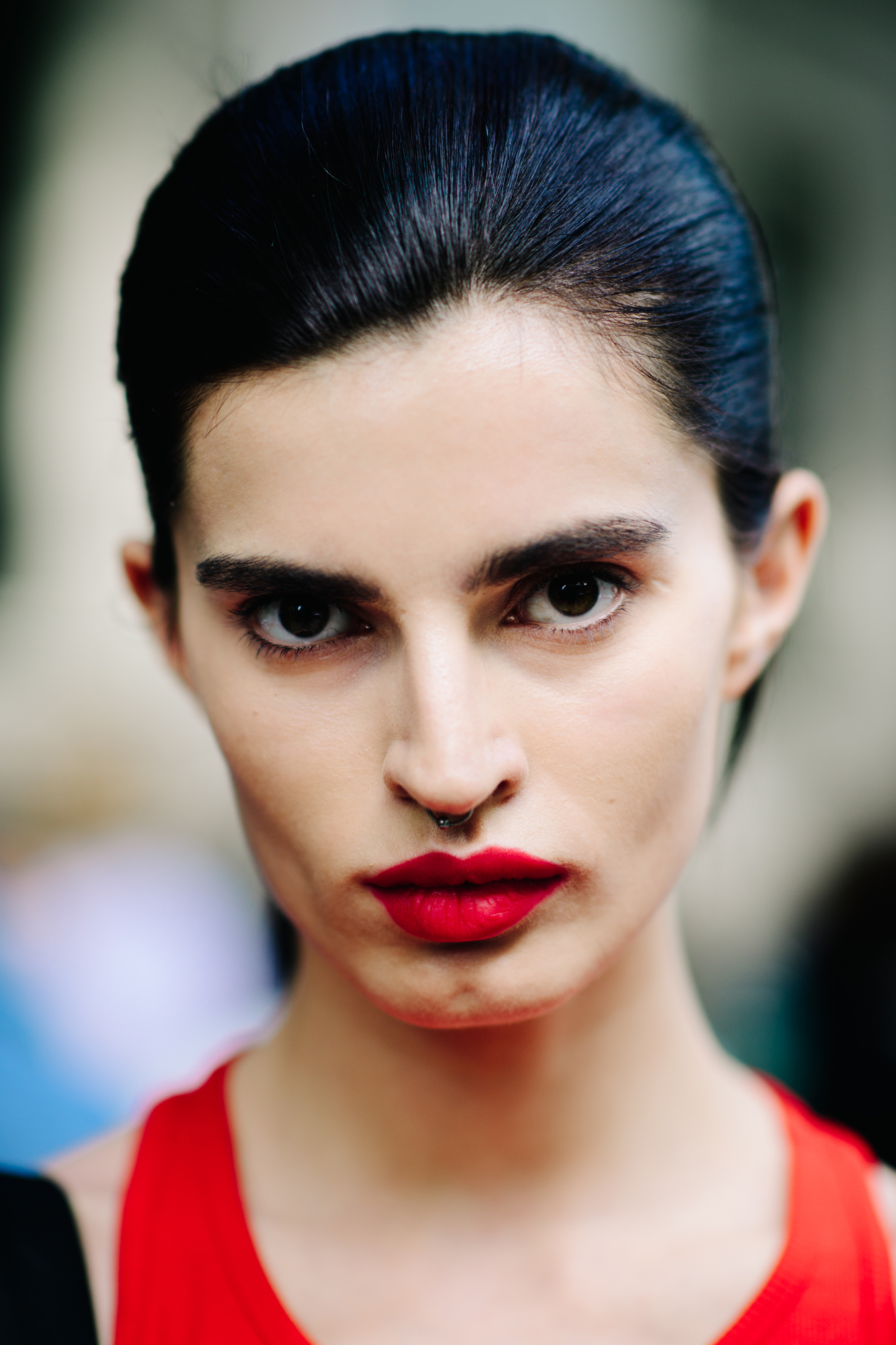Portrait of a Russian model with red lips