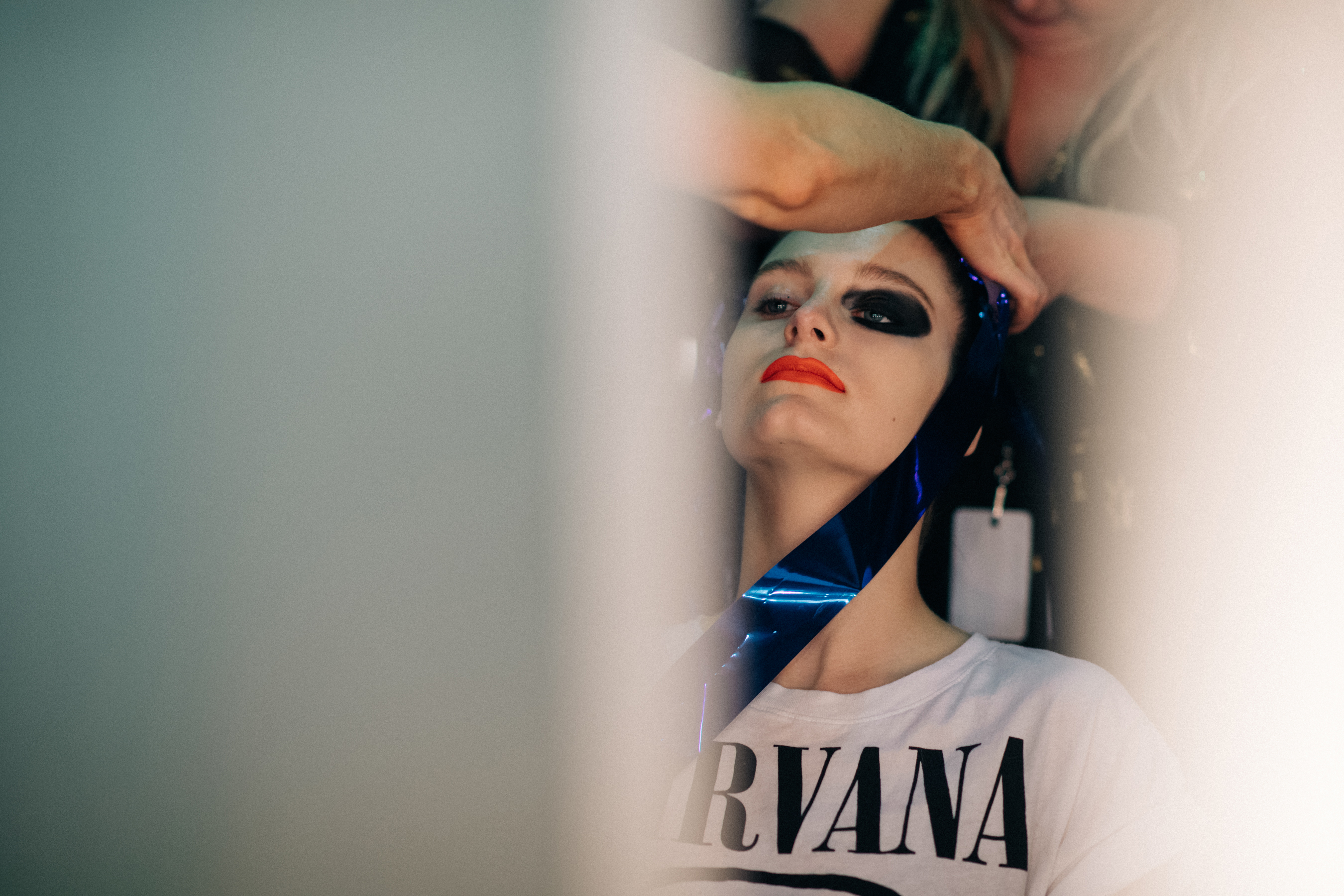 Model in a Nirvana T-Shirt backstage