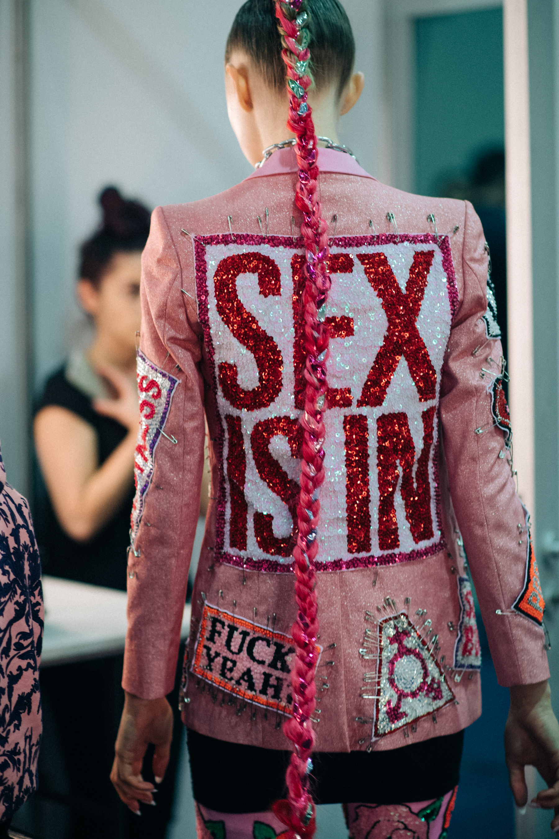 Pink jacket with a print and patches
