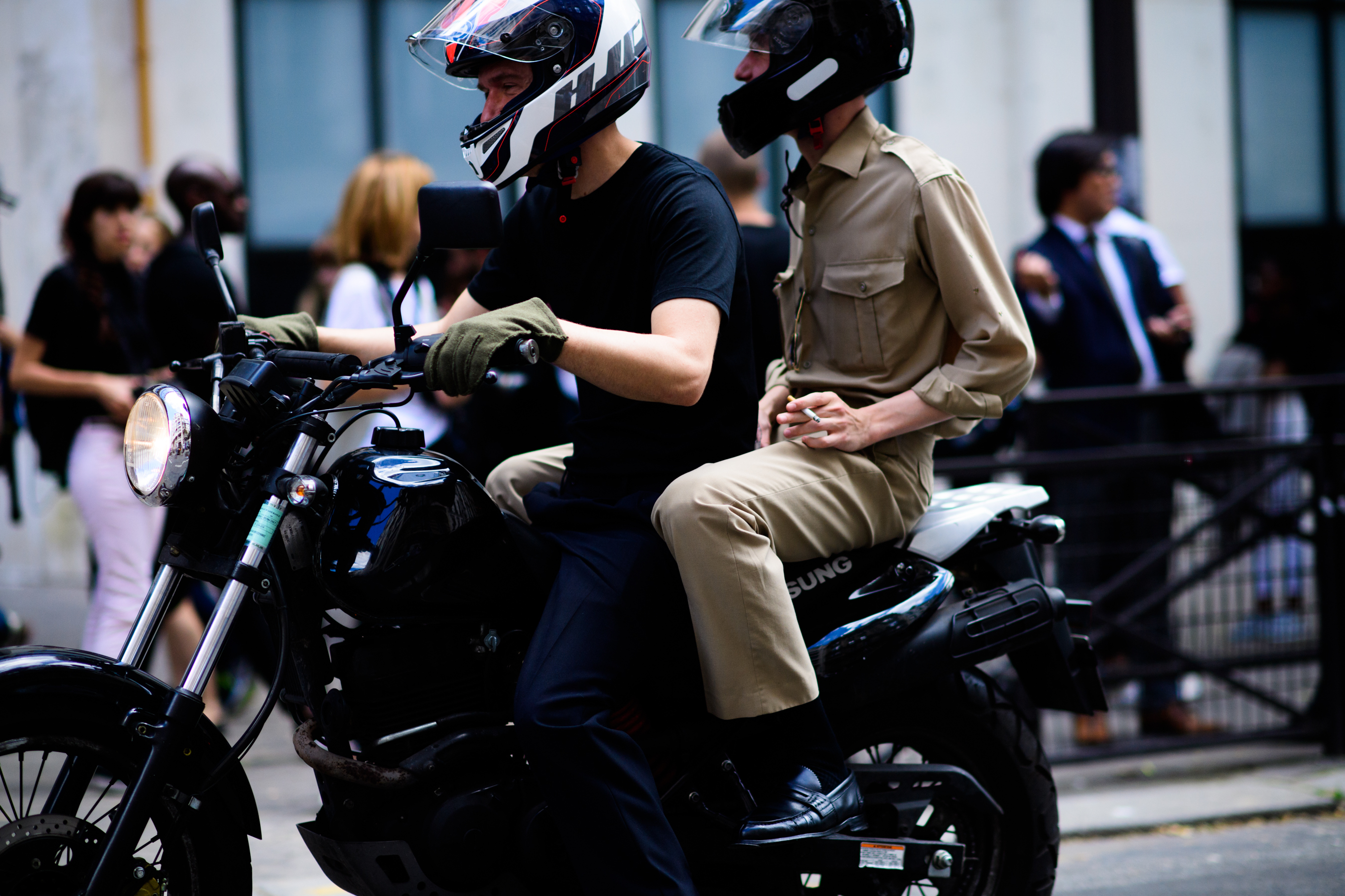 Men on bikes in between shows
