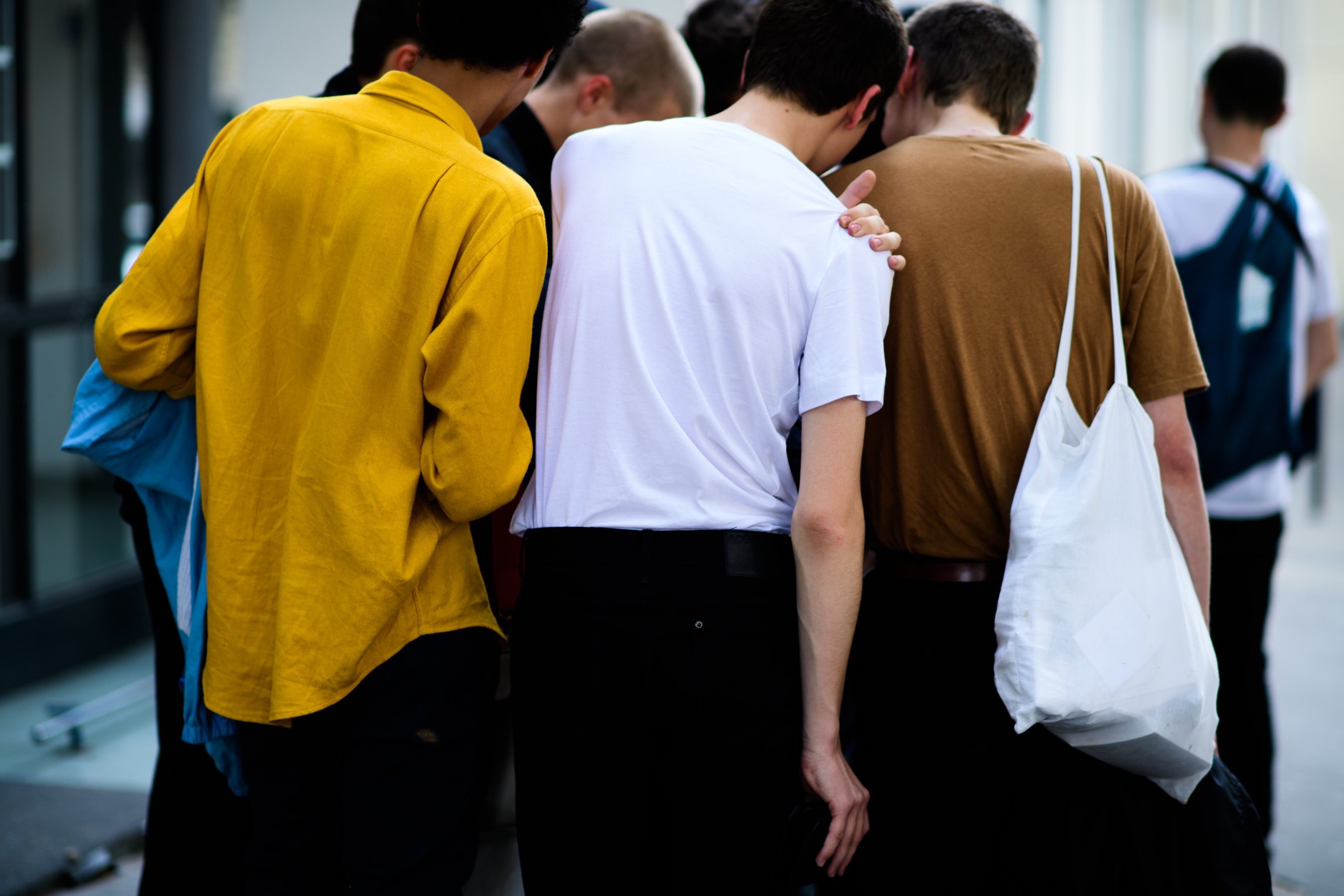 A crowd of models after the show