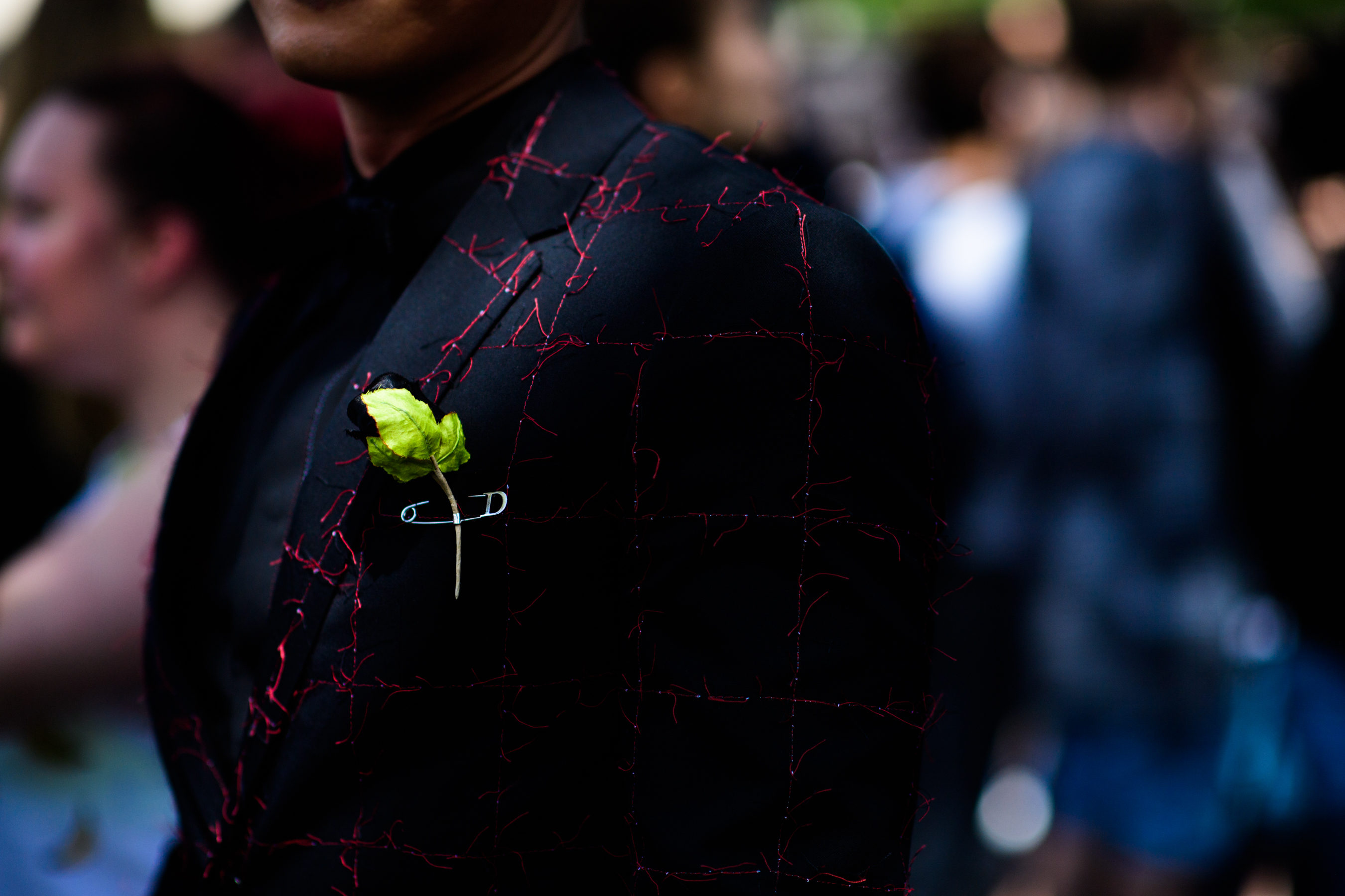 Black jacket with red lines