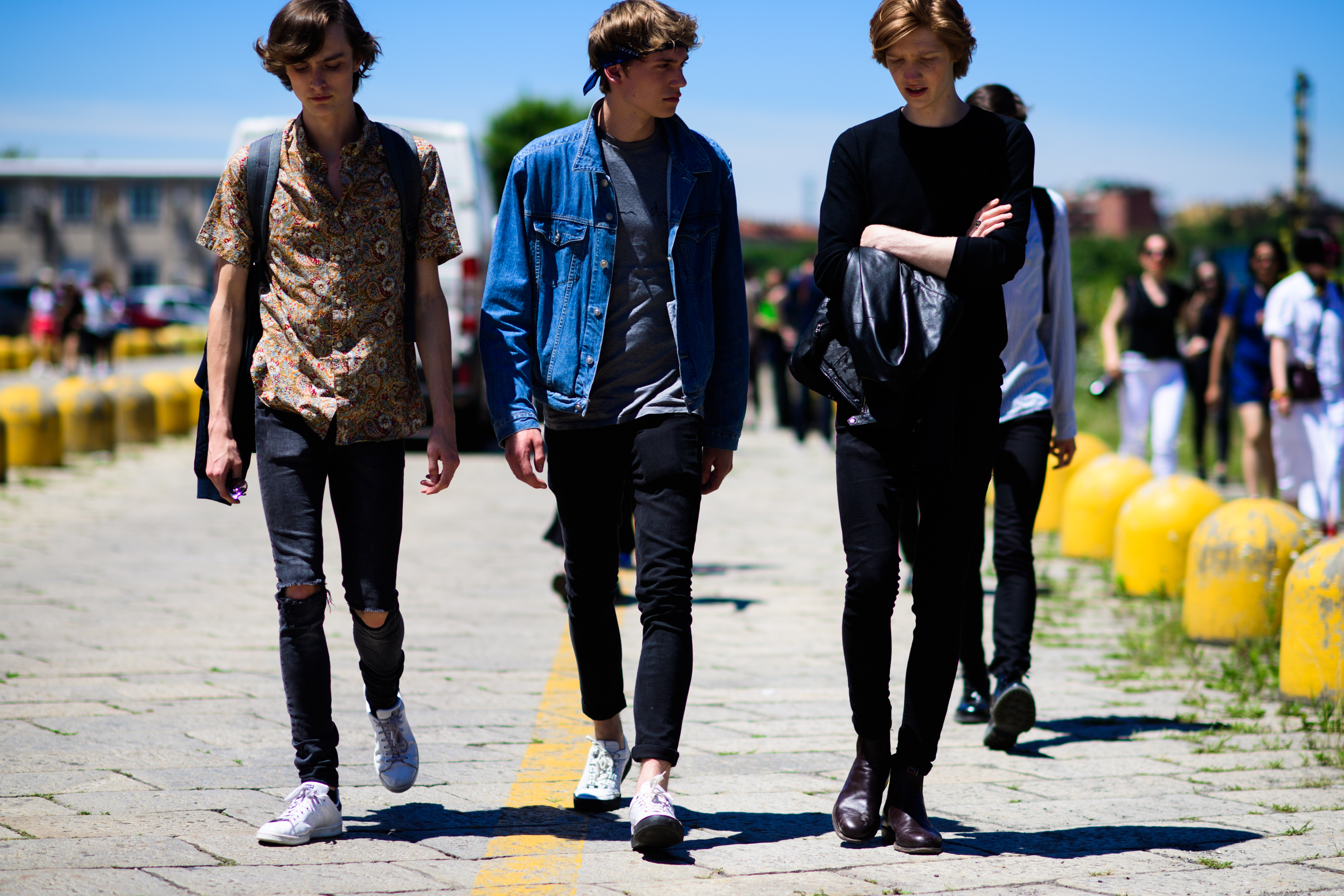 Male models in black trousers