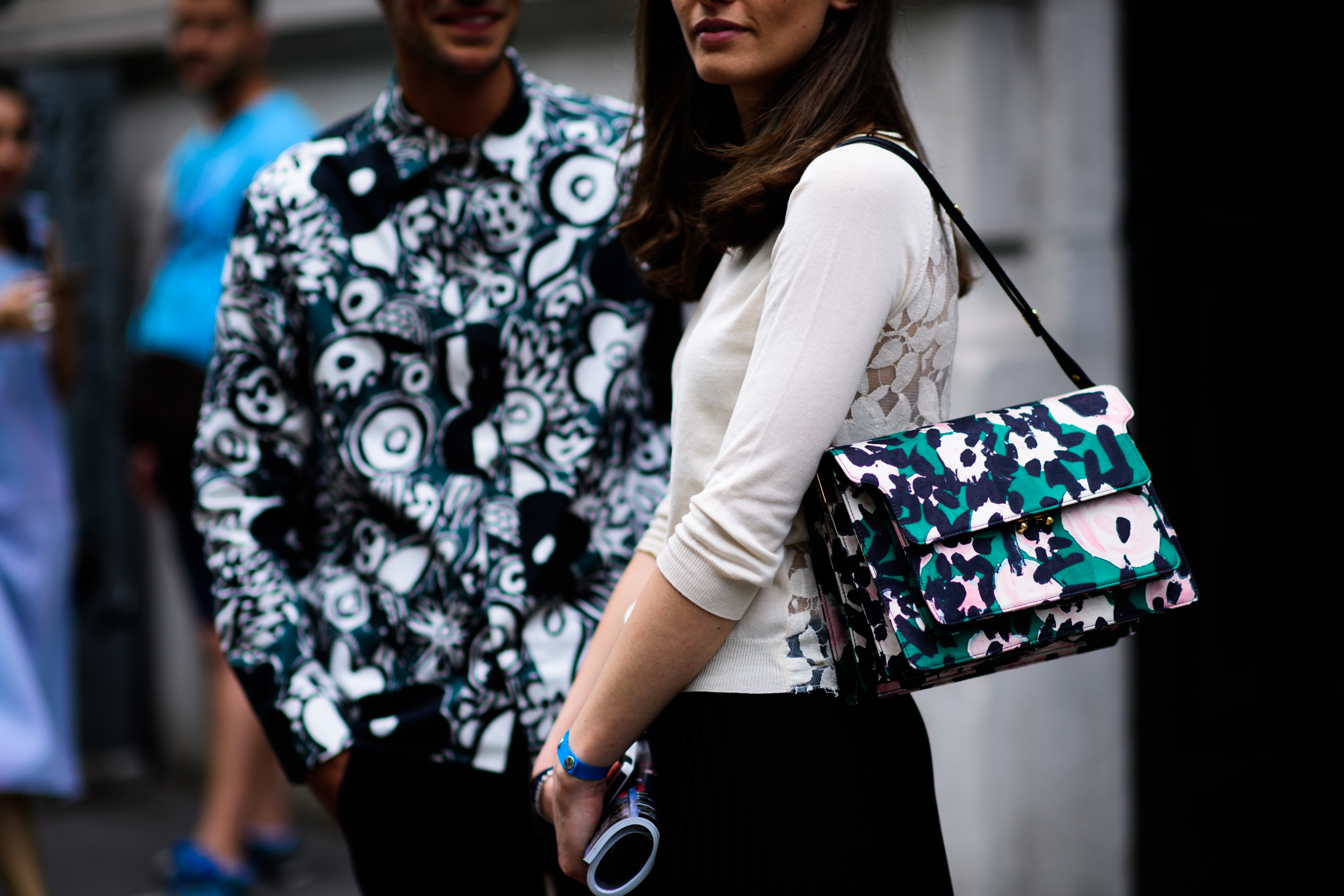 A printed bag and a printed shirt