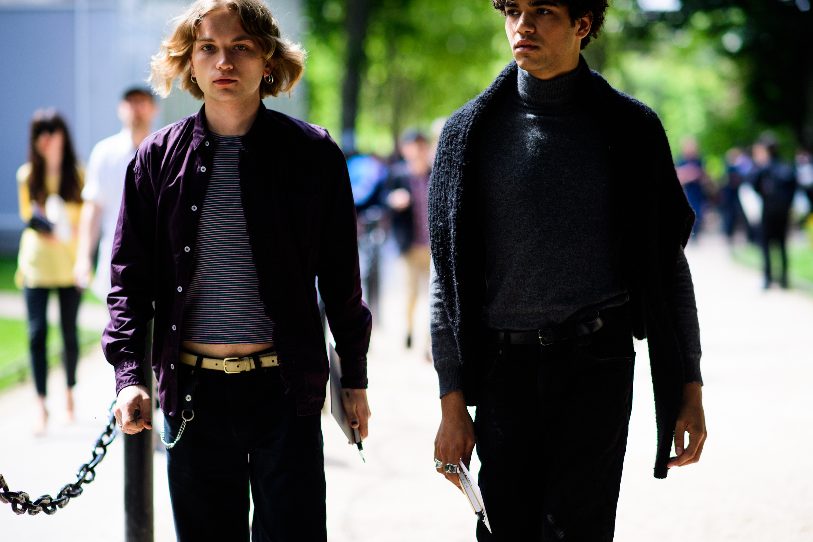 Two men walking after show