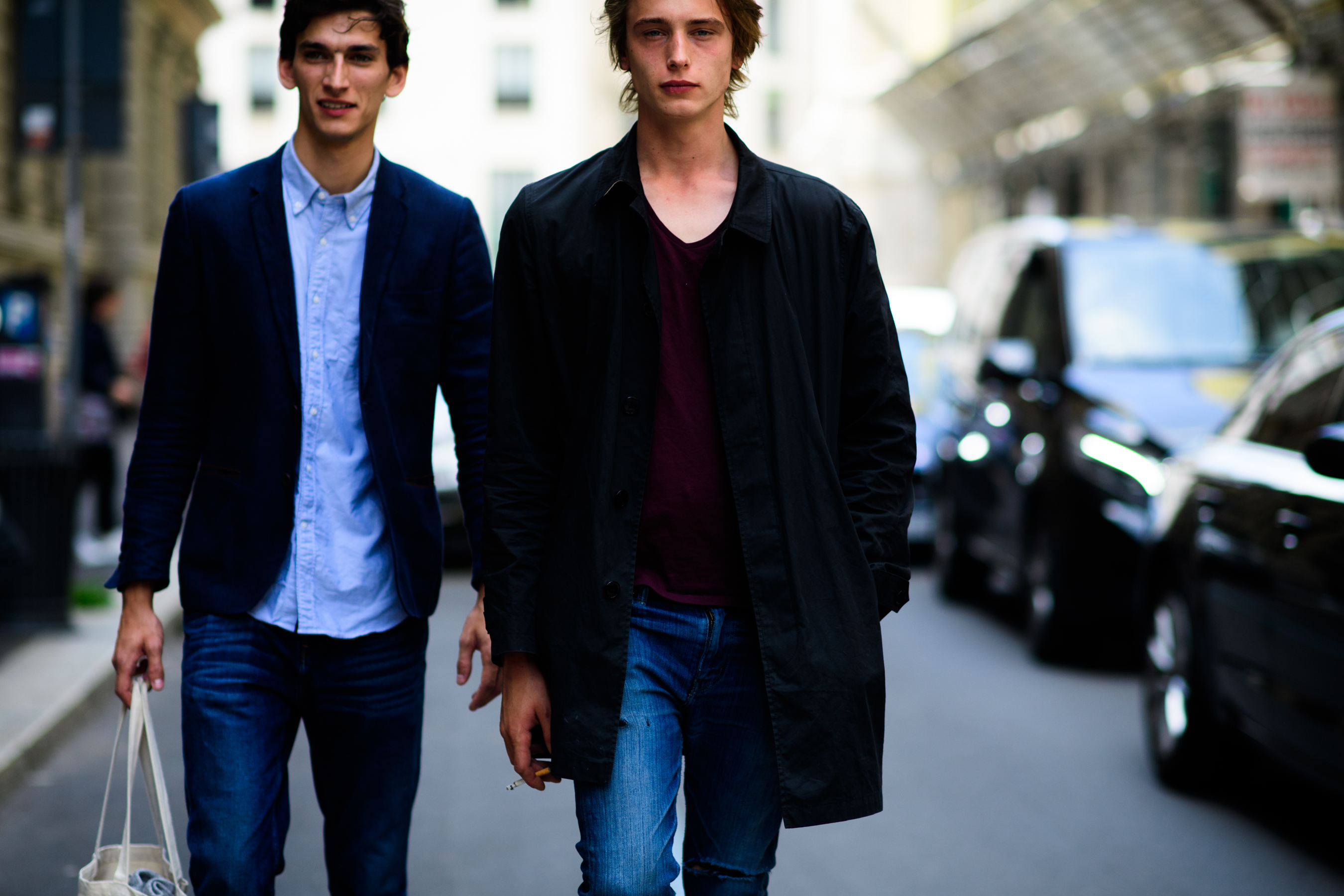Models wearing dark blue jackets