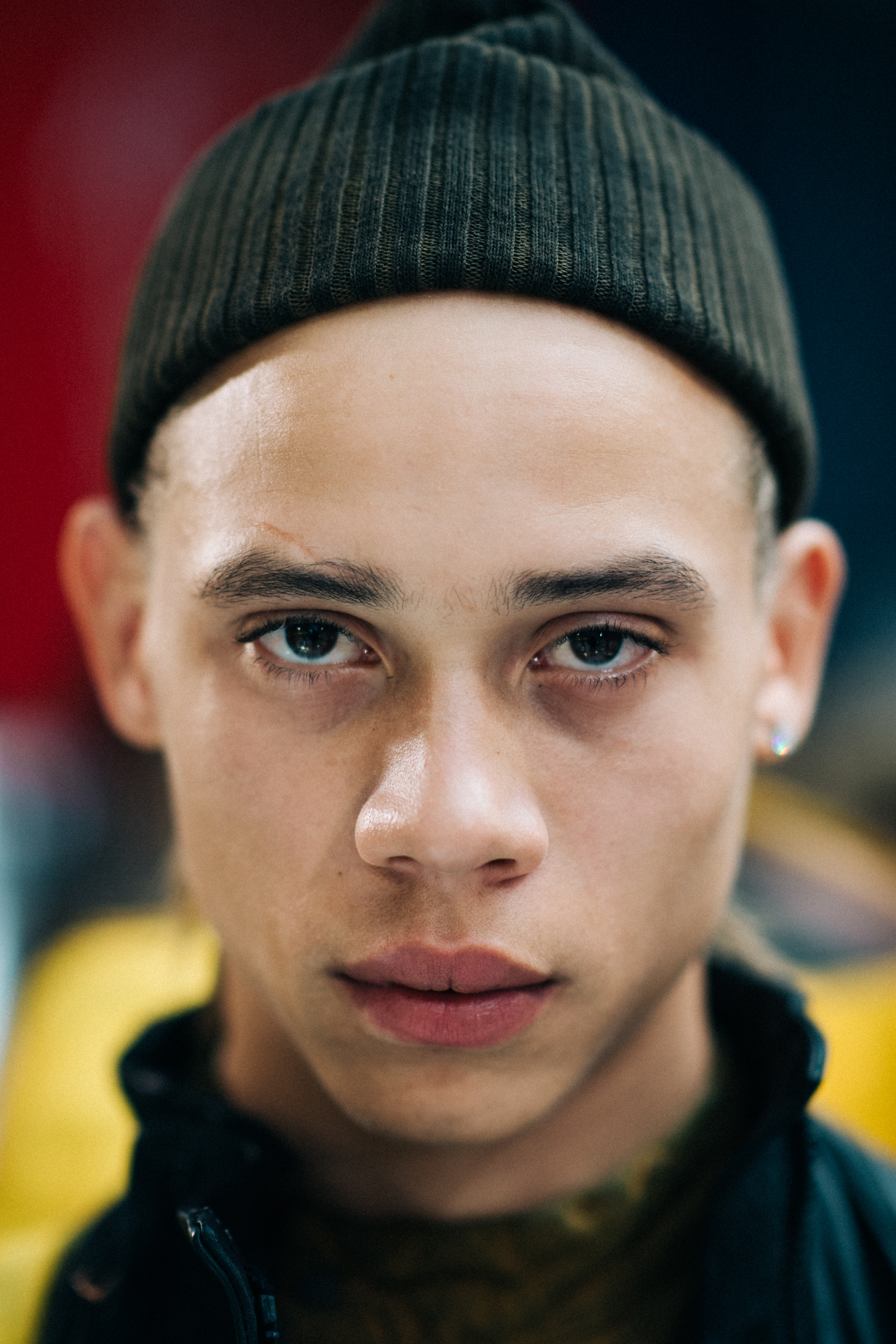 A male model wearing black