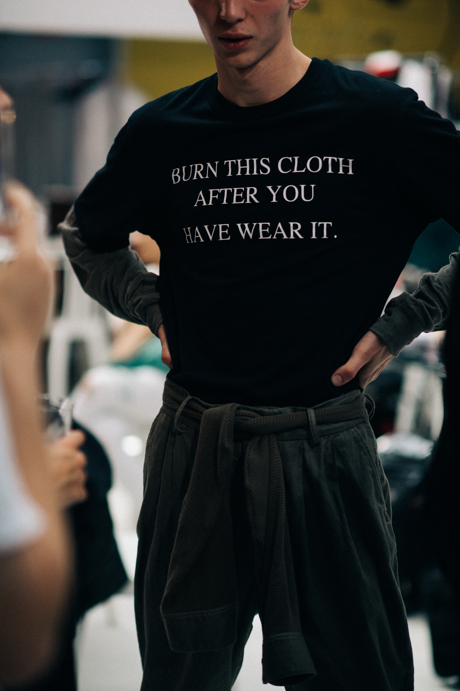 Male model wearing black T-Shirt