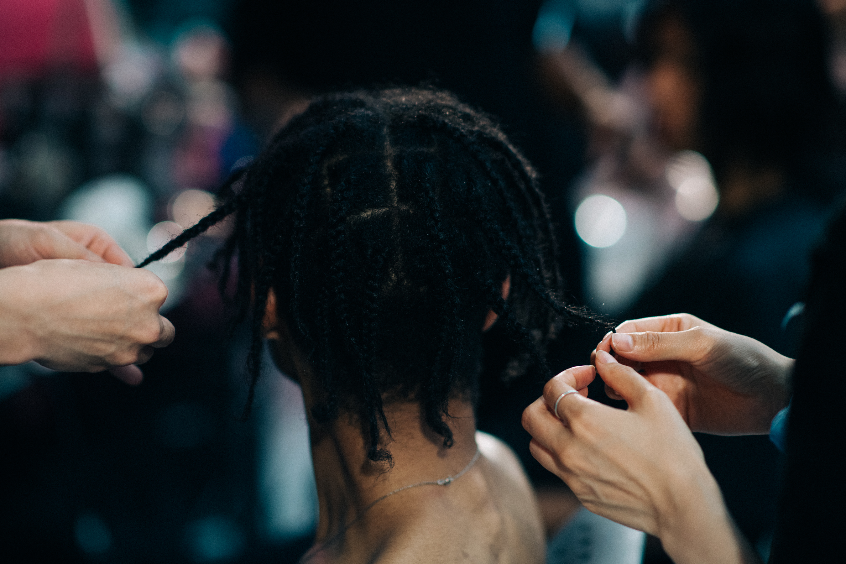 Male model`s hair getting done