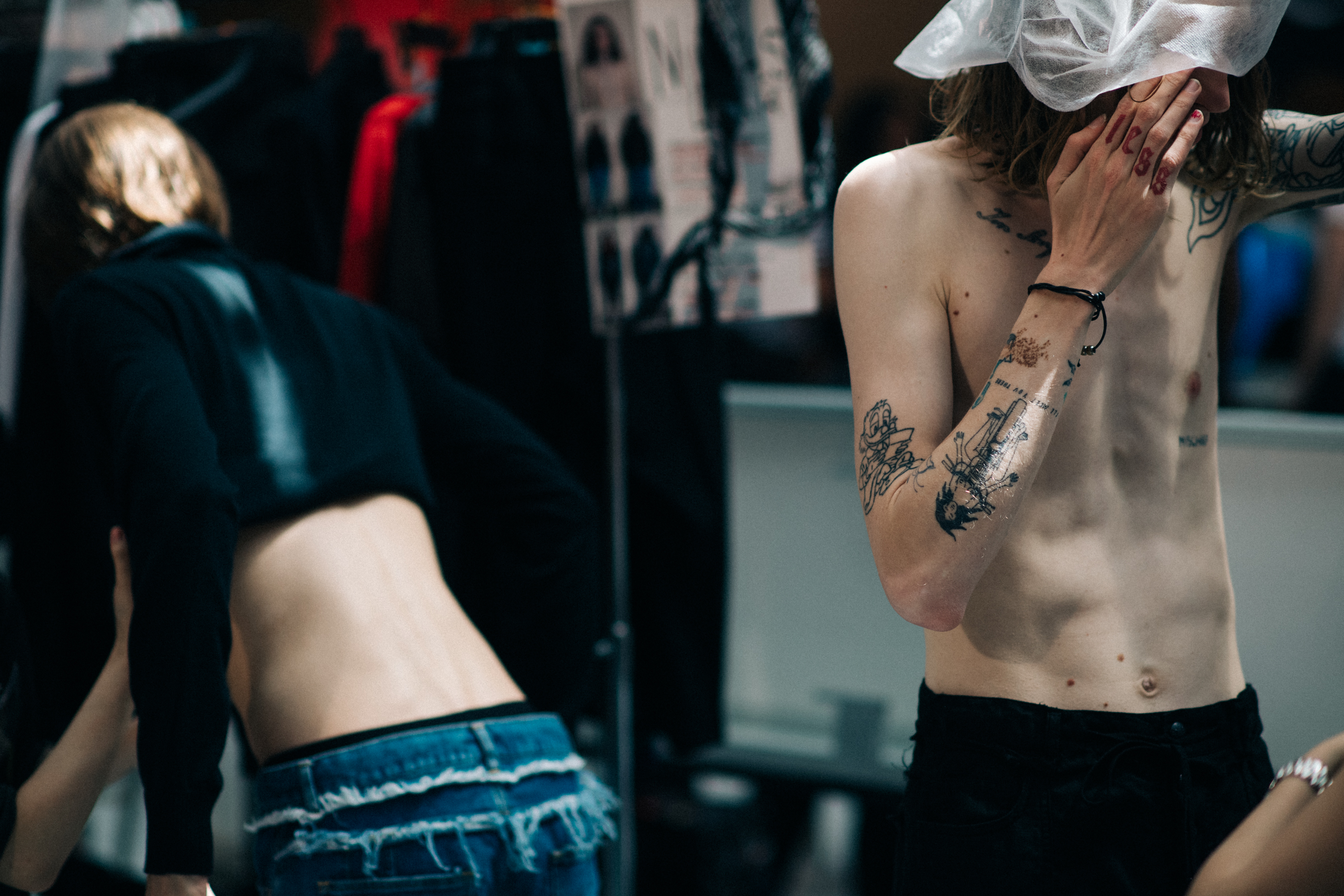 Models getting ready for show