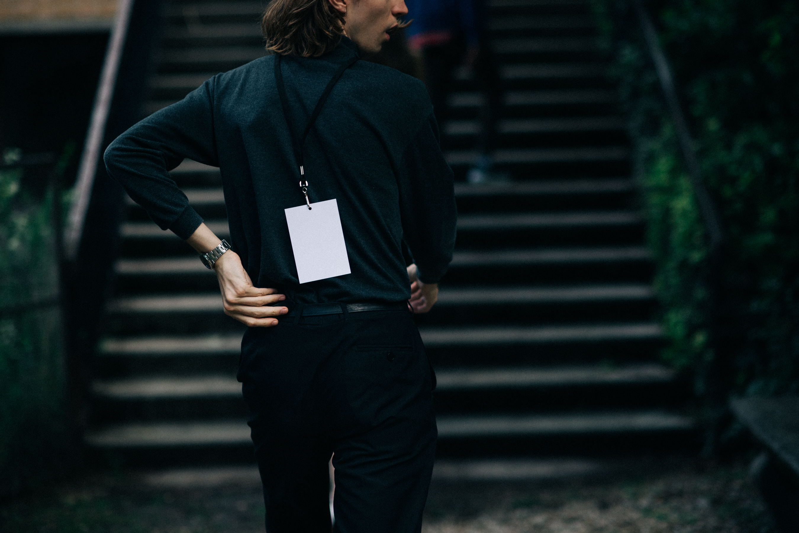 Male models walking away outside