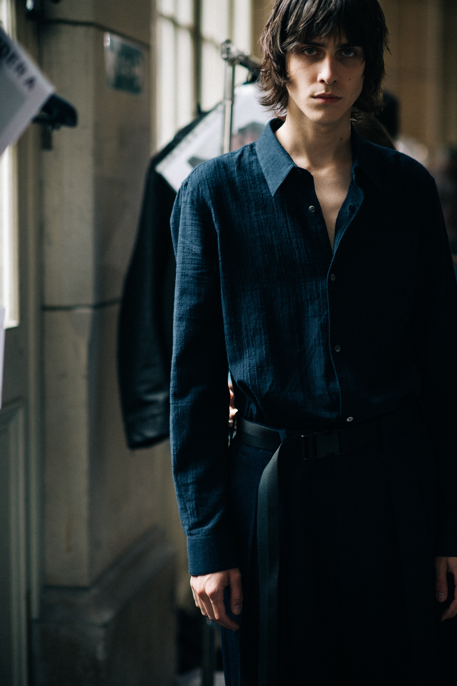 Male model wearing blue shirt