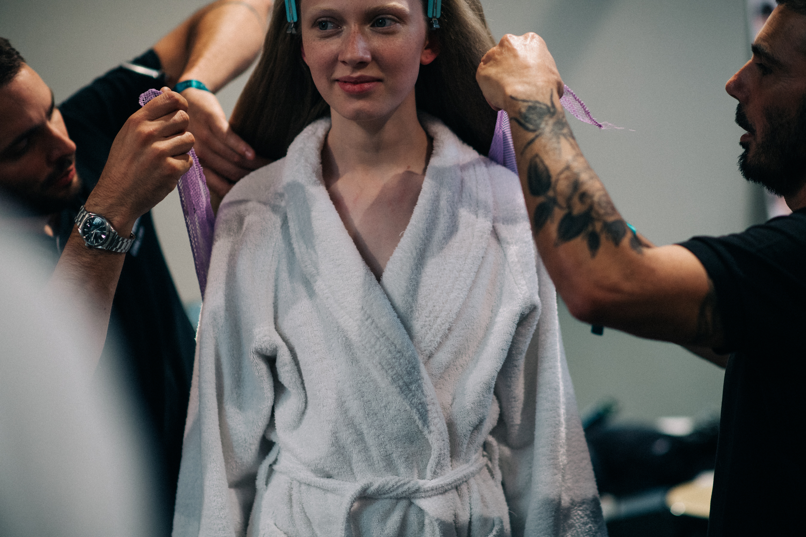 A model getting ready for the show