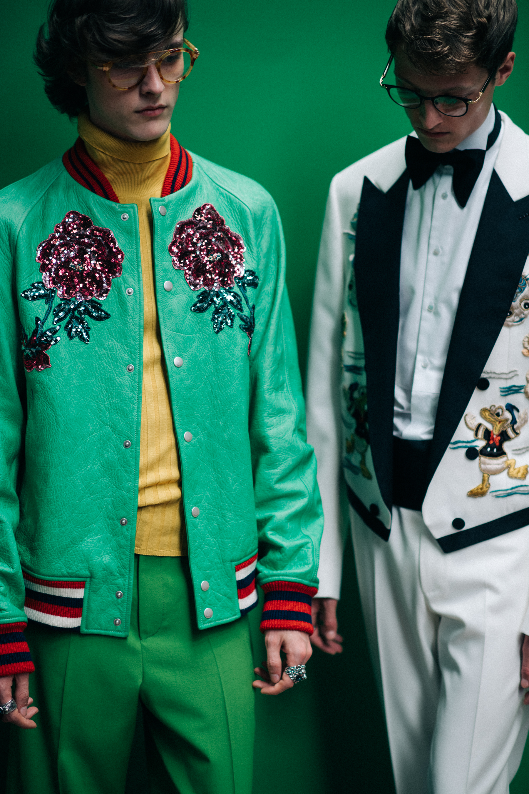 Male models in embroidered jackets
